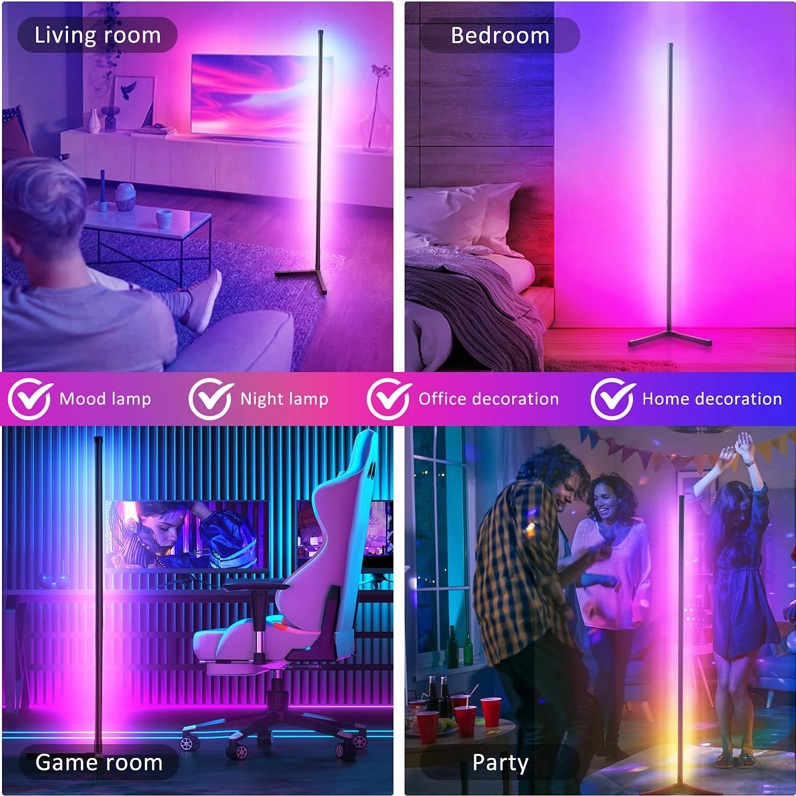 Comius Sharp Lampa stojąca LED do salonu, 160 cm, Smart RGB LED, lampa stojąca z pilotem zdalnego sterowania i aplikacją, 16 milionów kolorów, tryby muzyki, tryb DIY, funkcja timera, do sypialni,