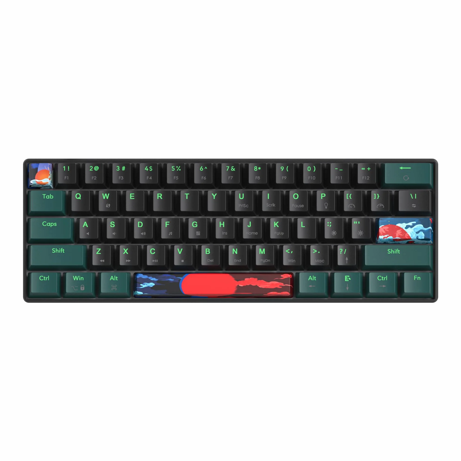 SOLIDEE 60% Mechaniczna klawiatura do gier,61 klawiszy z przełącznikami liniowymi mechaniczna klawiatura z podświetleniem LED,ergonomiczna klawiatura z mieszany oświetleniem(61 Black-Green)