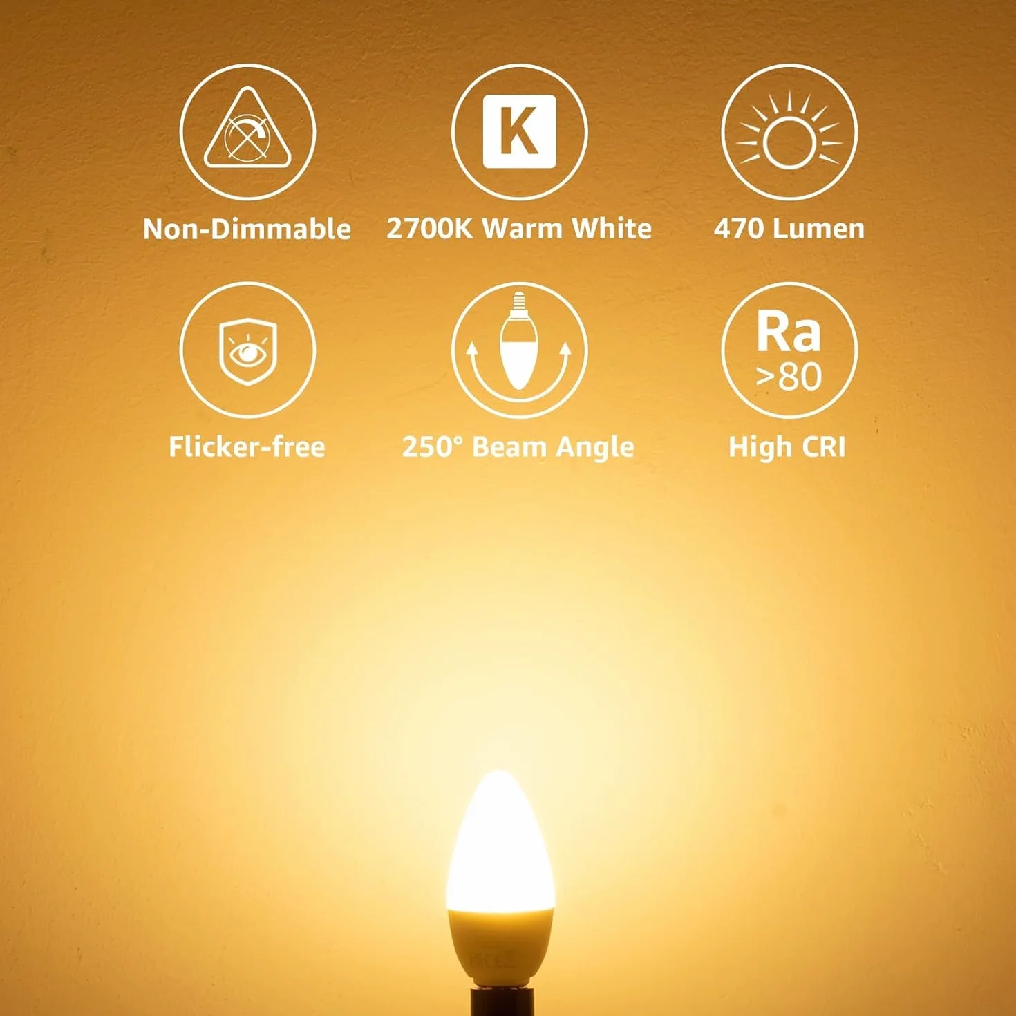 Lepro Żarówka LED E14, ciepła biel, 4,2 W, 470 lumenów, 6 sztuk, zastępuje żarówkę 40 W, C35 2700 K ciepła biel, 250° żarówki