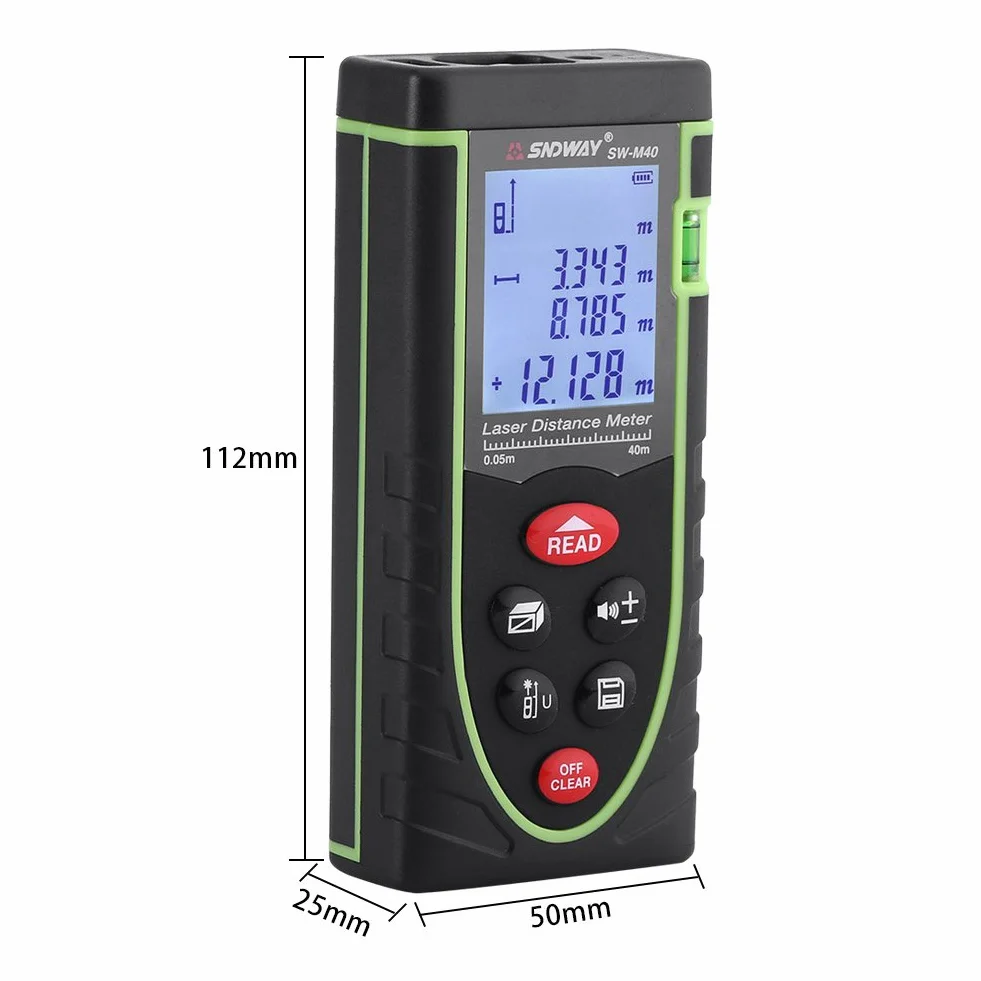 Cyfrowy dalmierz ręczny 1 mm do 40/60/80/100 m z dużym wyświetlaczem LCD i poziomicą