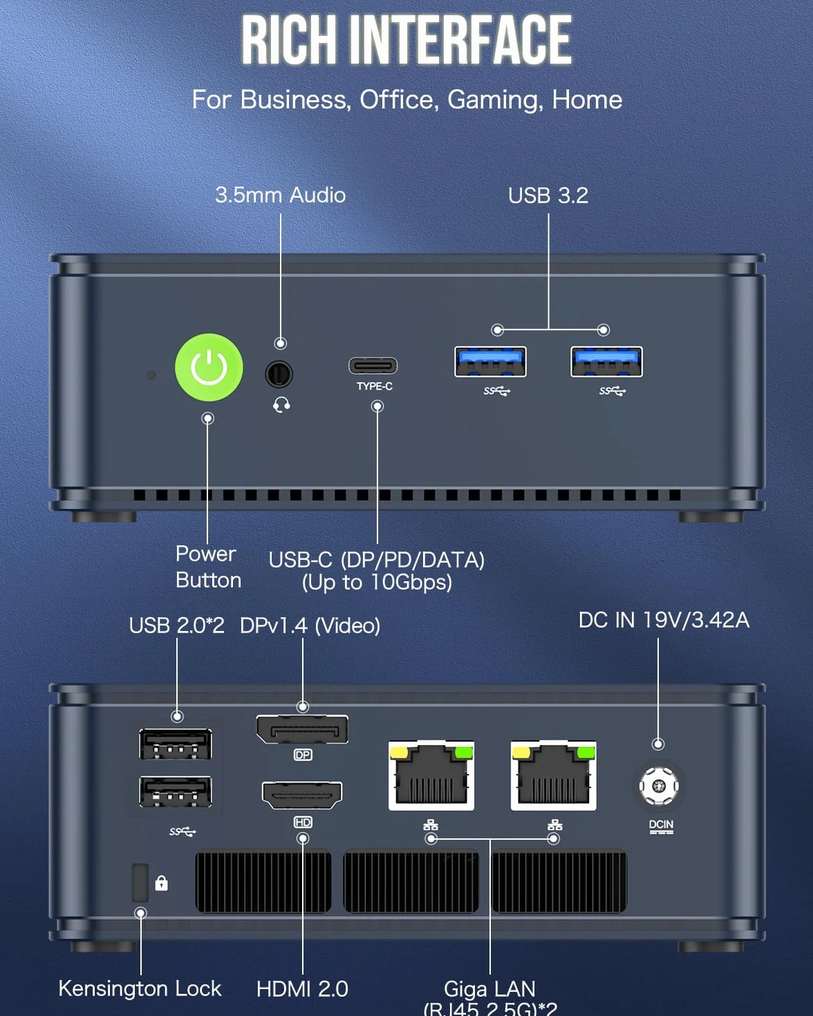 GMKtec Mini komputer 5825U, mikrokomputer biurkowy M5 Plus Dual LAN 2.5 G, AMD Ryzen 7 5825U (8 C/16 T4,50 GHz), 32 GB DDR4 RAM + 1TB PCIe-SSD, wi-fi 6E, USB 3.2, USB-C, BT 5.2, DP, HDMI