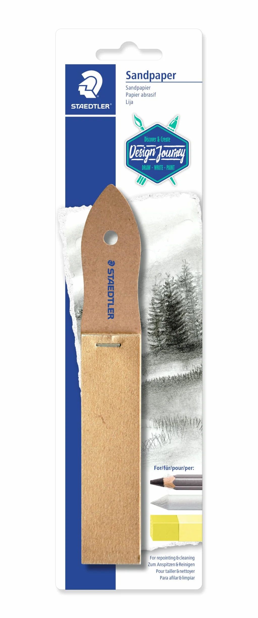 STAEDTLER 923 23BK-C papier ścierny (12 arkuszy drobnego papieru ściernego na drewnianym uchwycie, do ostrzenia, do stożkowych kształtów lub eliptycznych krzywych, blistrów)