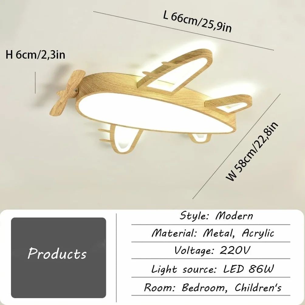 Lampa sufitowa LED Oświetlenie pokoju dziecięcego Samolot Kreatywny projekt Możliwość przyciemniania Drewniana pilotem 3000–6000 K Nowoczesne oświetlenie Sypialnia Salon Sypialnia Dziewczyny Chłopcy (
