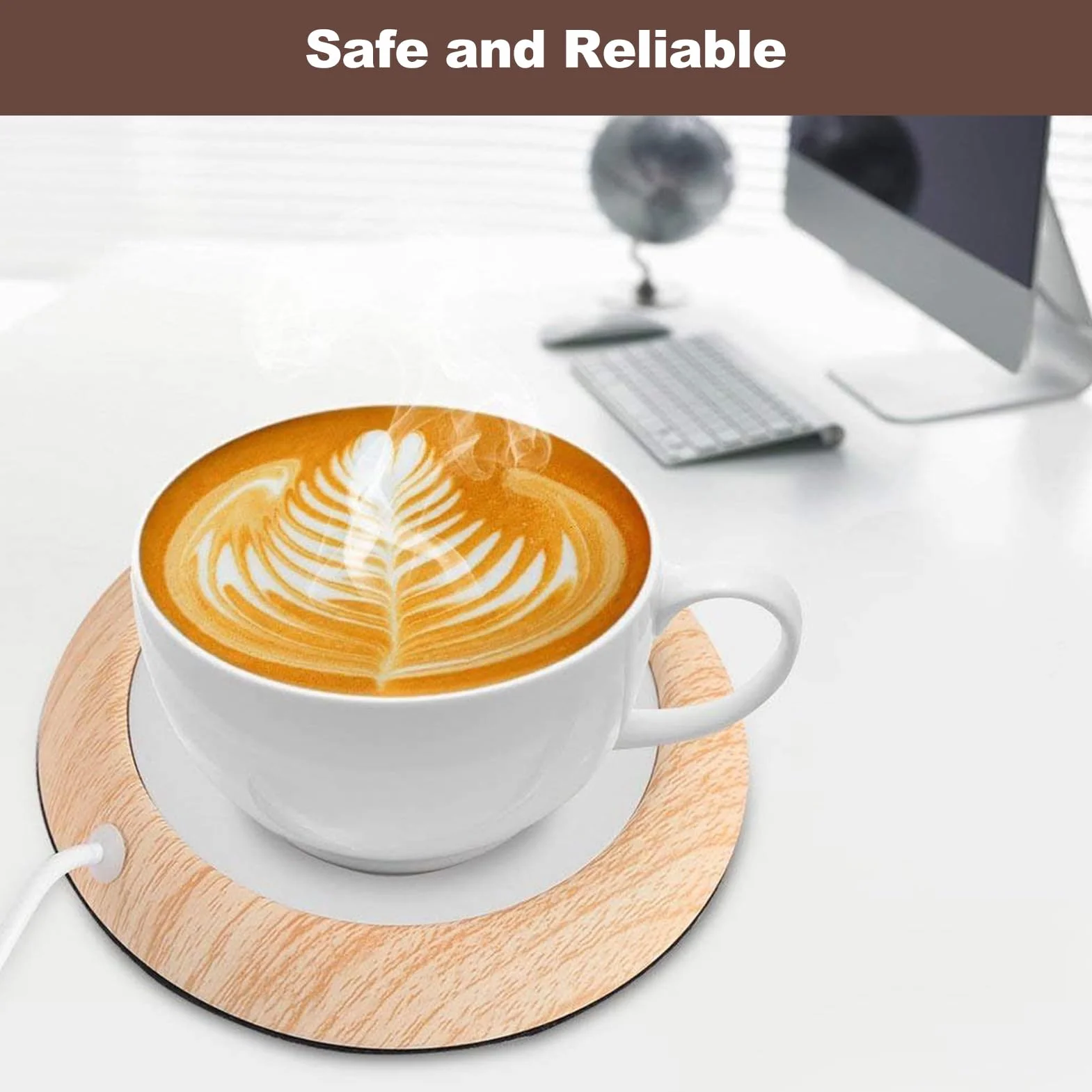 Kubek do kawy USB cieplej Coaster, podgrzewacz do filiżanek z drewna ziarno ciepła mata pod kubek do napojów, płyta grzewcza do kawy z mlekiem do użytku biurowego/domowego (jasne ziarno drewna)
