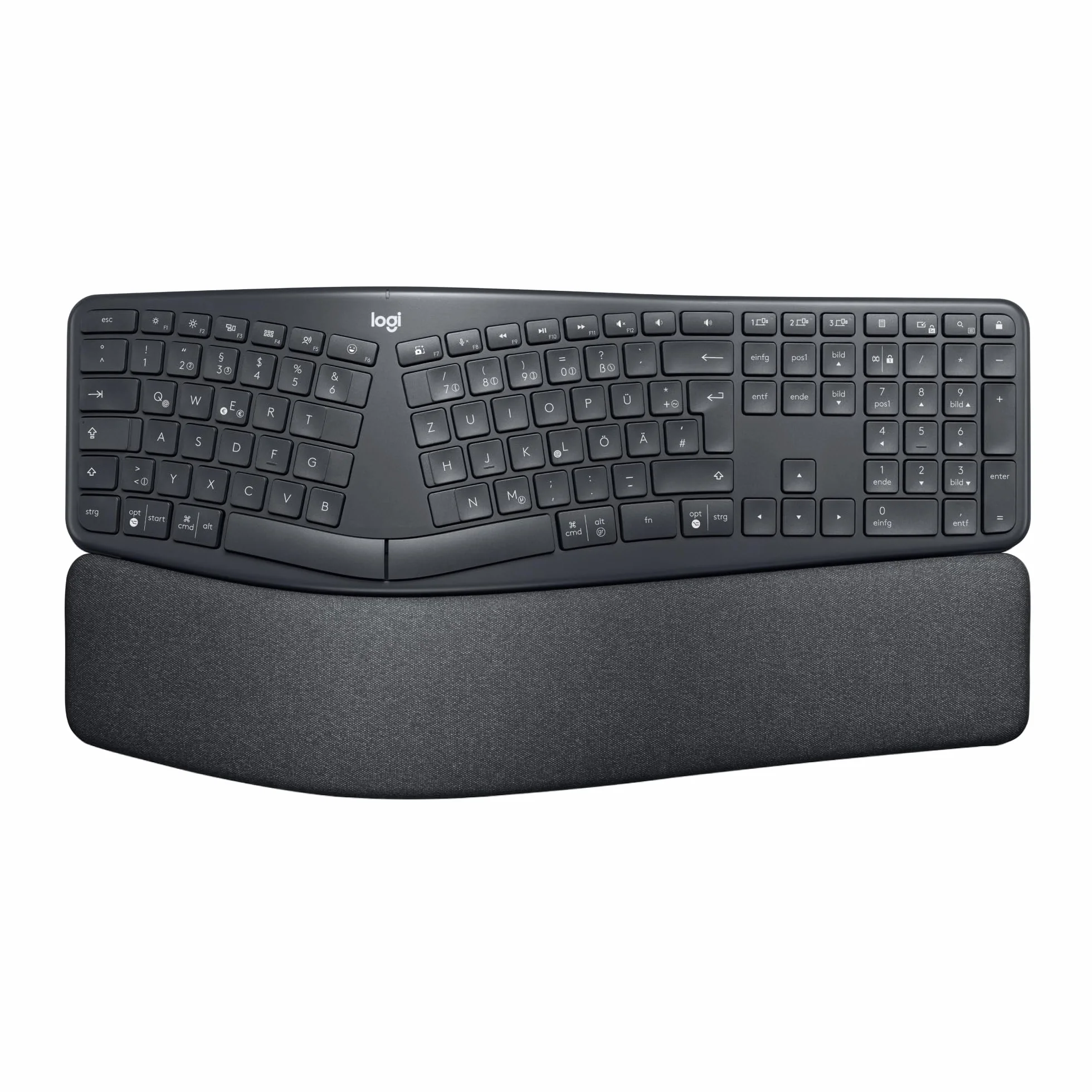 Logitech ERGO K860 - Bezprzewodowa ergonomiczna klawiatura dzielona, podkładka pod nadgarstek, łączność Bluetooth i USB, kompatybilna z Windows/Mac, QWERTY US Intl - Czarny