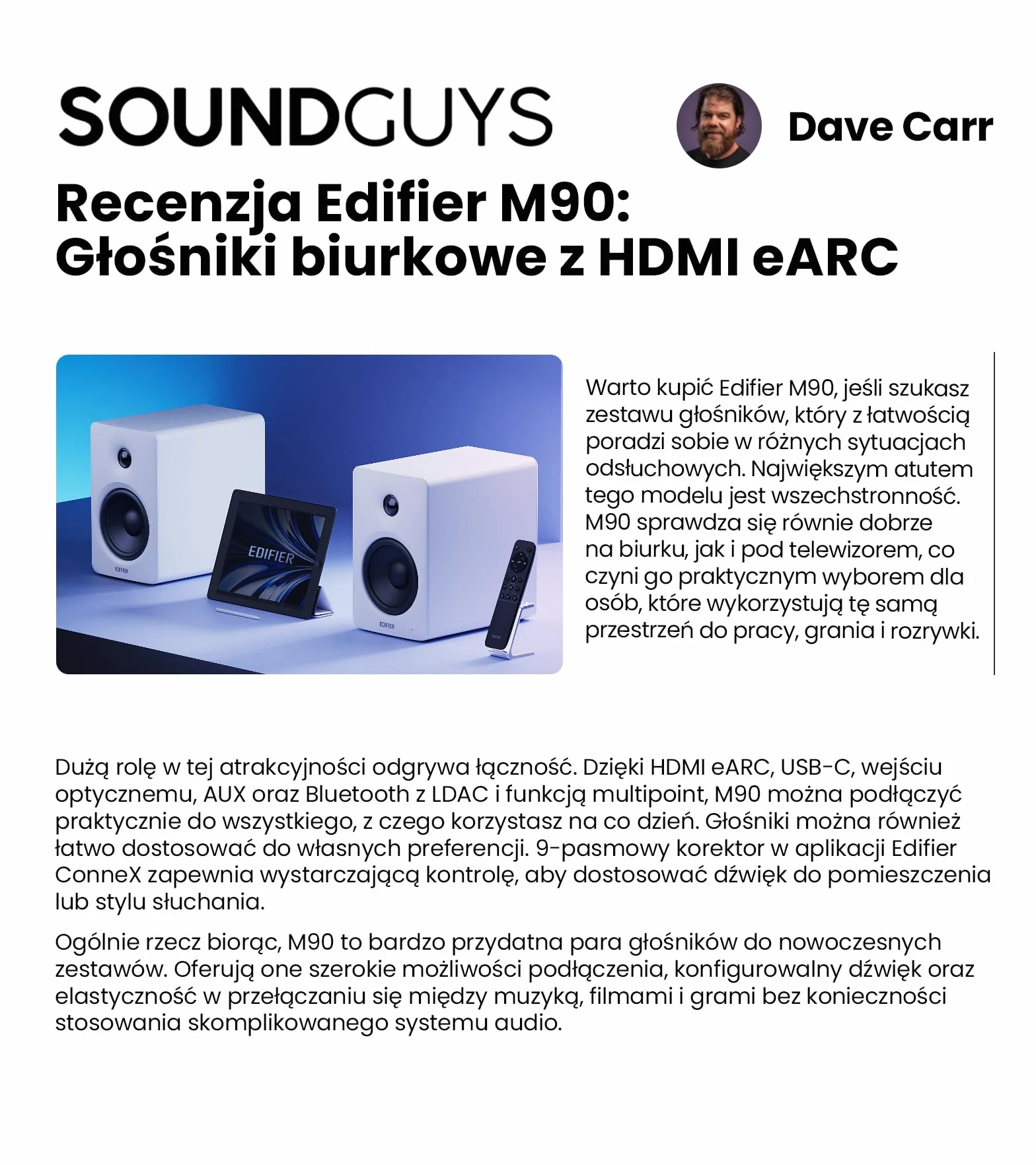 Edifier M90 Głośniki Półkowe 100W RMS Hi-Res Audio LDAC Bluetooth 6.0 HDMI eARC USB-C AUX SUB OUT Biały