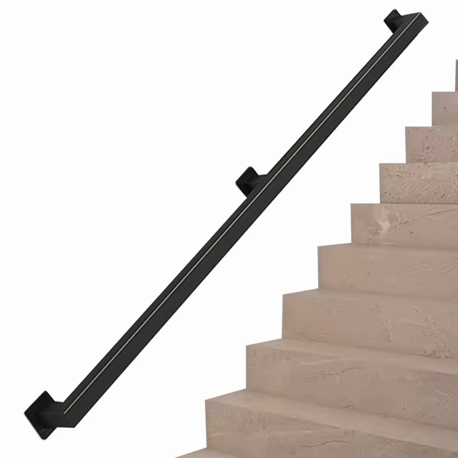 Czarna poręcz schodowa — kompletny zestaw. 1ft -20ft metalowe poręcze, poręcze schodów poręcze do schodów wewnętrznych stopień zewnętrzny naścienne schody poręcze poręcze (Size : 2m)