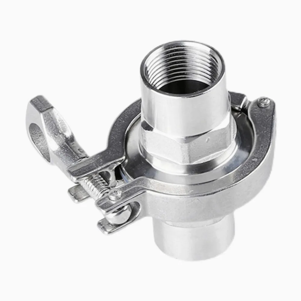 Adapter z tulejką gwintowaną ze stali nierdzewnej 304 z potrójnym zaciskiem i uszczelką — złącze rurowe do instalacji sanitarnych(FIP DN40 clamp64)