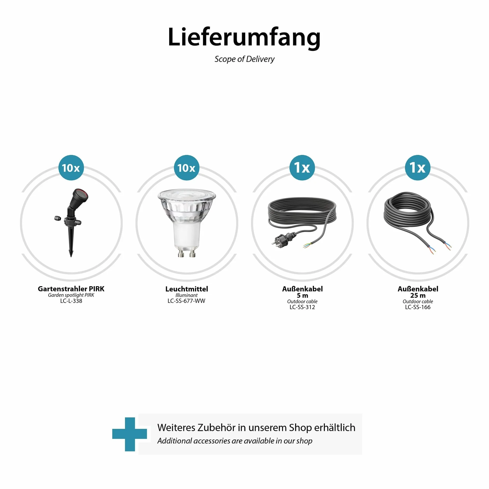 ledscom.de Zestaw 10 reflektorów ogrodowych z kolcem uziemiającym PIRK z wtyczką Schuko do użytku na zewnątrz, czarny, w tym GU10 LED (ciepła biel, 7,6 W każdy, 1103 lm, 33°)