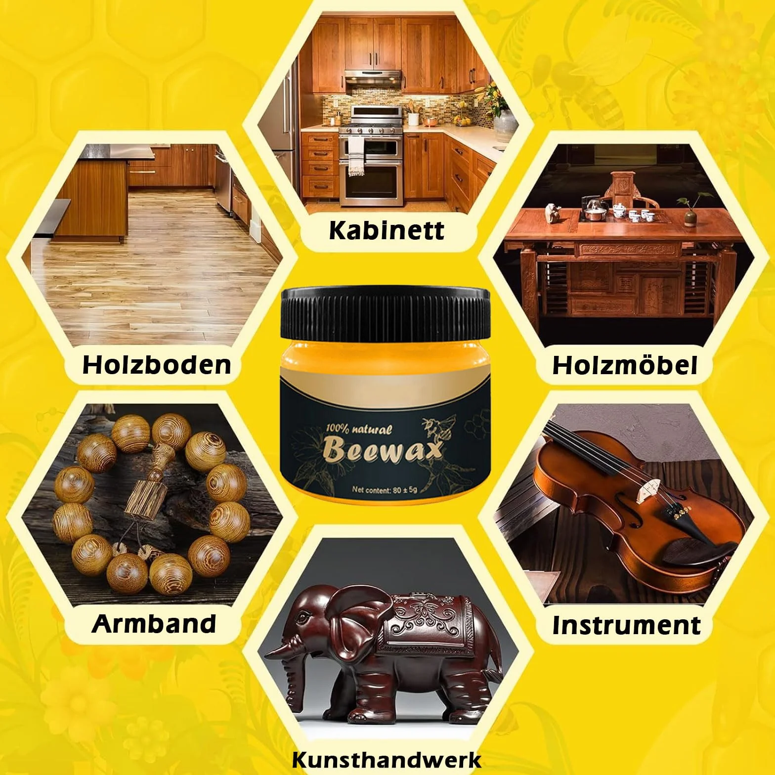 Wosk pszczeli do pielęgnacji mebli, naturalny wosk do drewna, wosk pszczeli, wosk do mebli, wosk pszczeli do pielęgnacji drewna, 2 x 85 g z 2 gąbkami