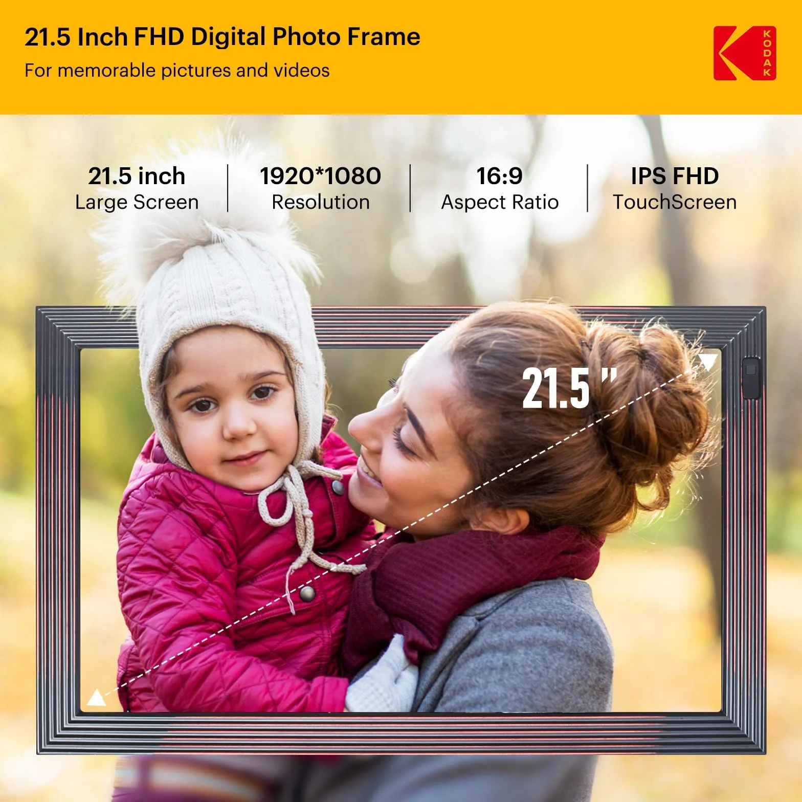 KODAK 21,5 cala Cyfrowa ramka na zdjęcia FHD Wi-Fi 32 GB