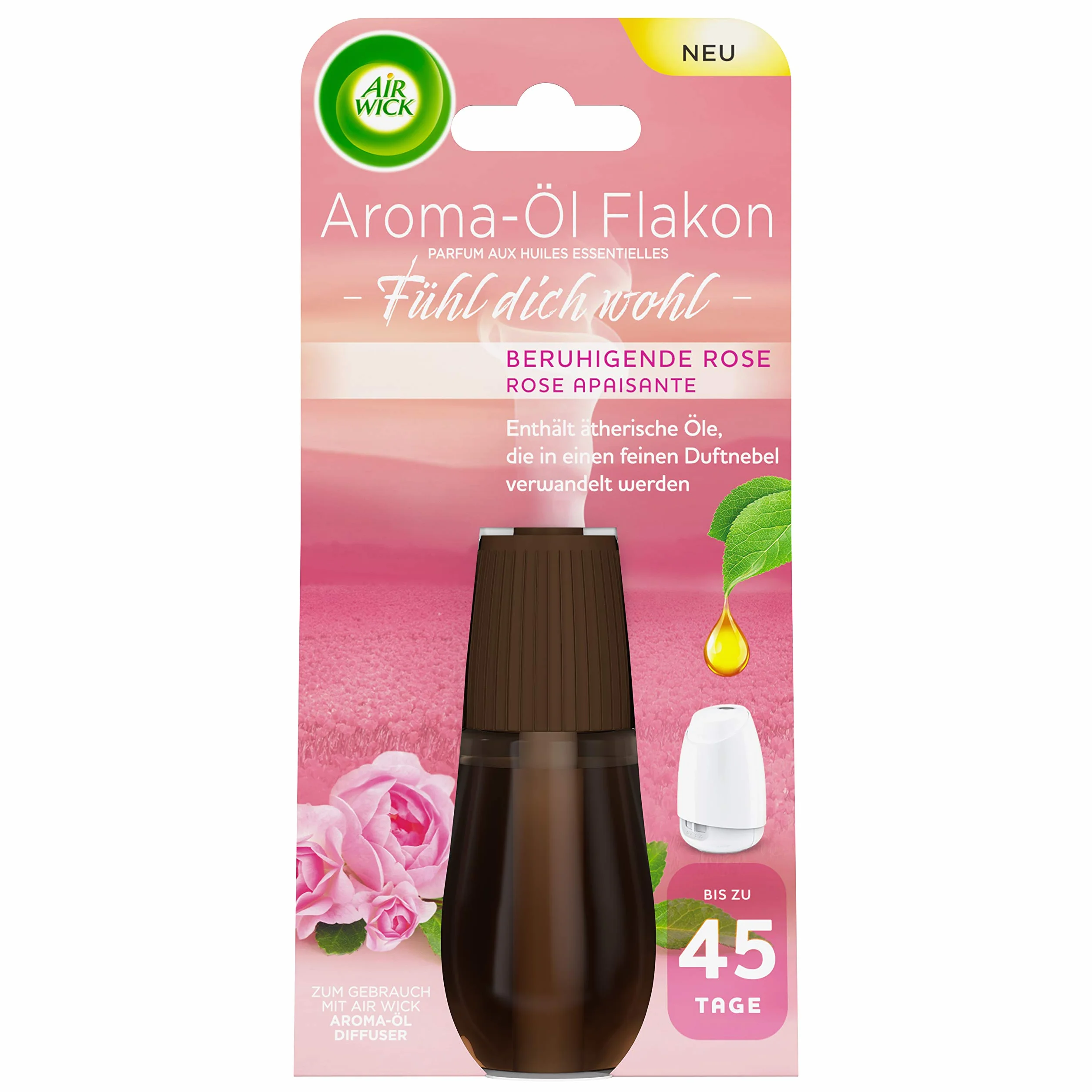 Air Wick olejek aromatyczny Flakon kojąca róża 3 szt. (3 x 20 ml), wkład do dyfuzora olejków aromatycznych