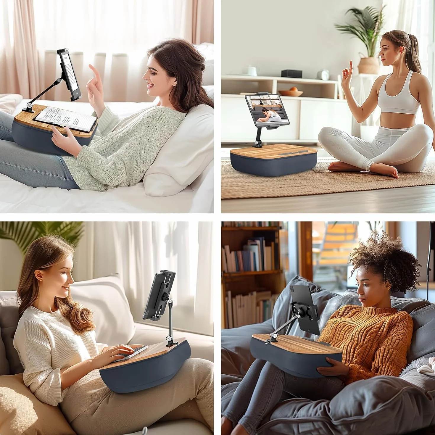 Beanbag poduszkowy stojak na tablet, uchwyt na tablet z regulowanym ramieniem, kompatybilny z iPadem, Kindle, telefonem komórkowym (4,7-13 cali), biurko na kolana do czytania bez użycia rąk w