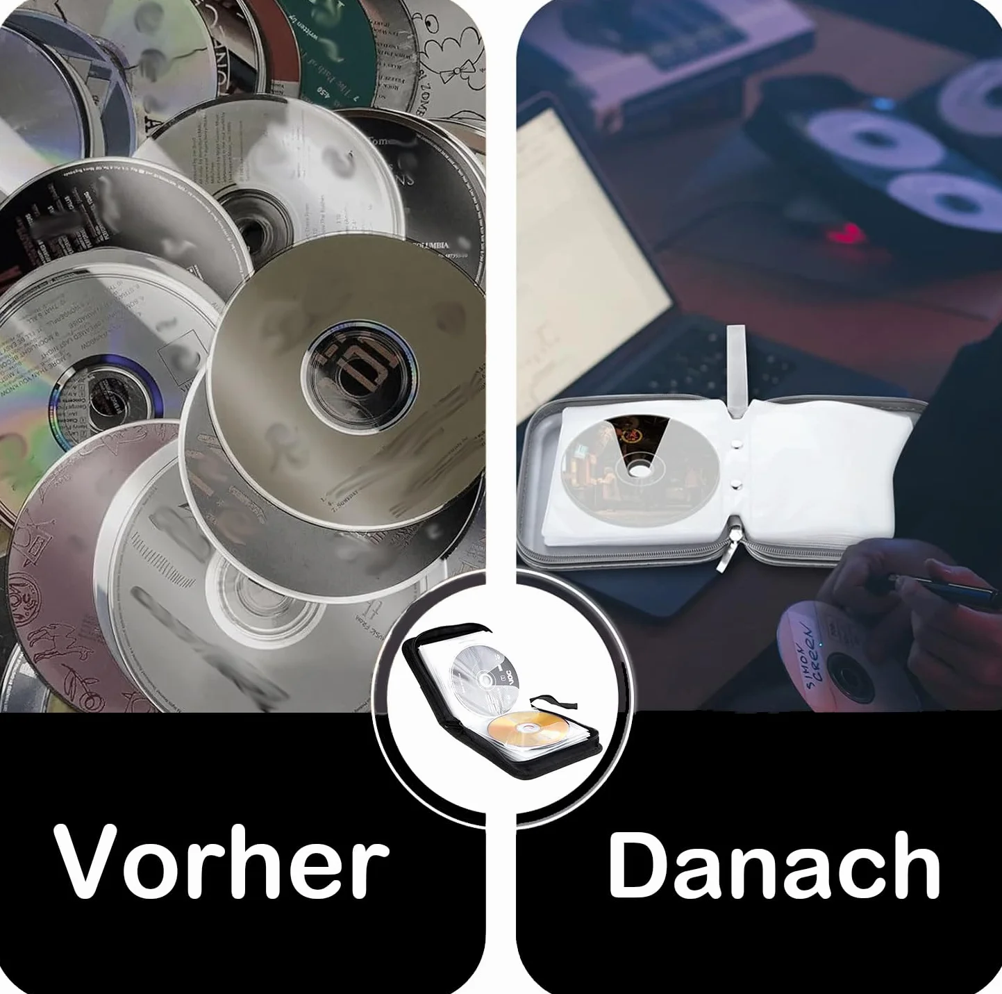 Torba na 40 płyt CD, etui na płyty CD/DVD, z zamkiem błyskawicznym, torebka Oxford, mapka do przechowywania, oszczędność miejsca do samochodu i domu (czarny-twardy plastik)