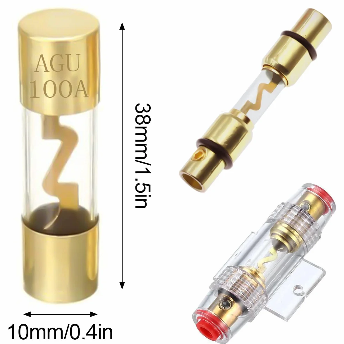 Uchwyt bezpiecznika 4-8 Gauge AWG Wodoodporny przezroczysty uchwyt bezpiecznika z pięcioma bezpiecznikami typu AGU 100A do samochodowego audio / wzmacniacza / alarmu / kompresorów (2 sztuki)