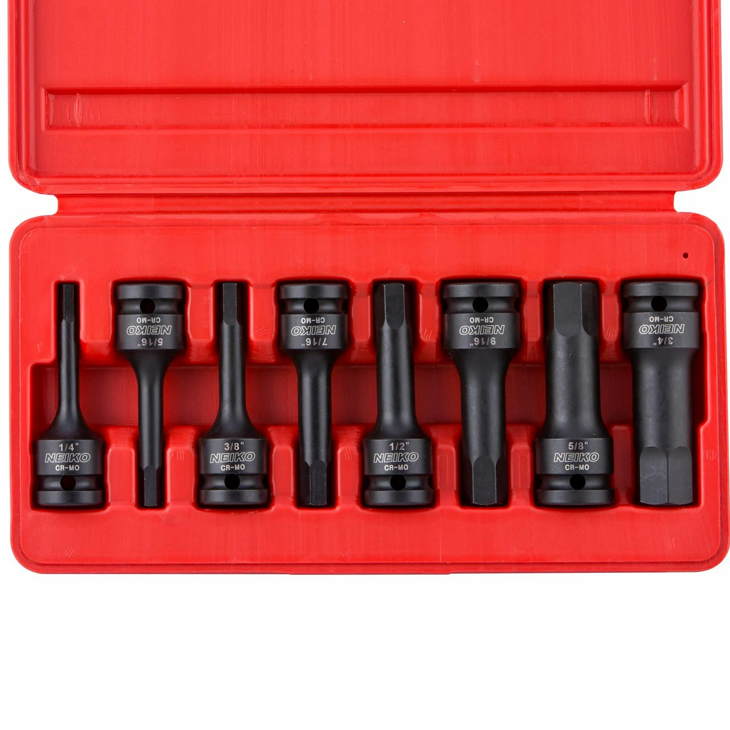 NEIKO 01137B 1/2-Inch-Drive Allen Socket Set, 3-Inch Length, 1/2-Inch Impact Hex-Bit Socket Set, SAE Hex Driver 1/4" to 3/4", CrMo Steel, Impact-Grade, 8-Piece Set