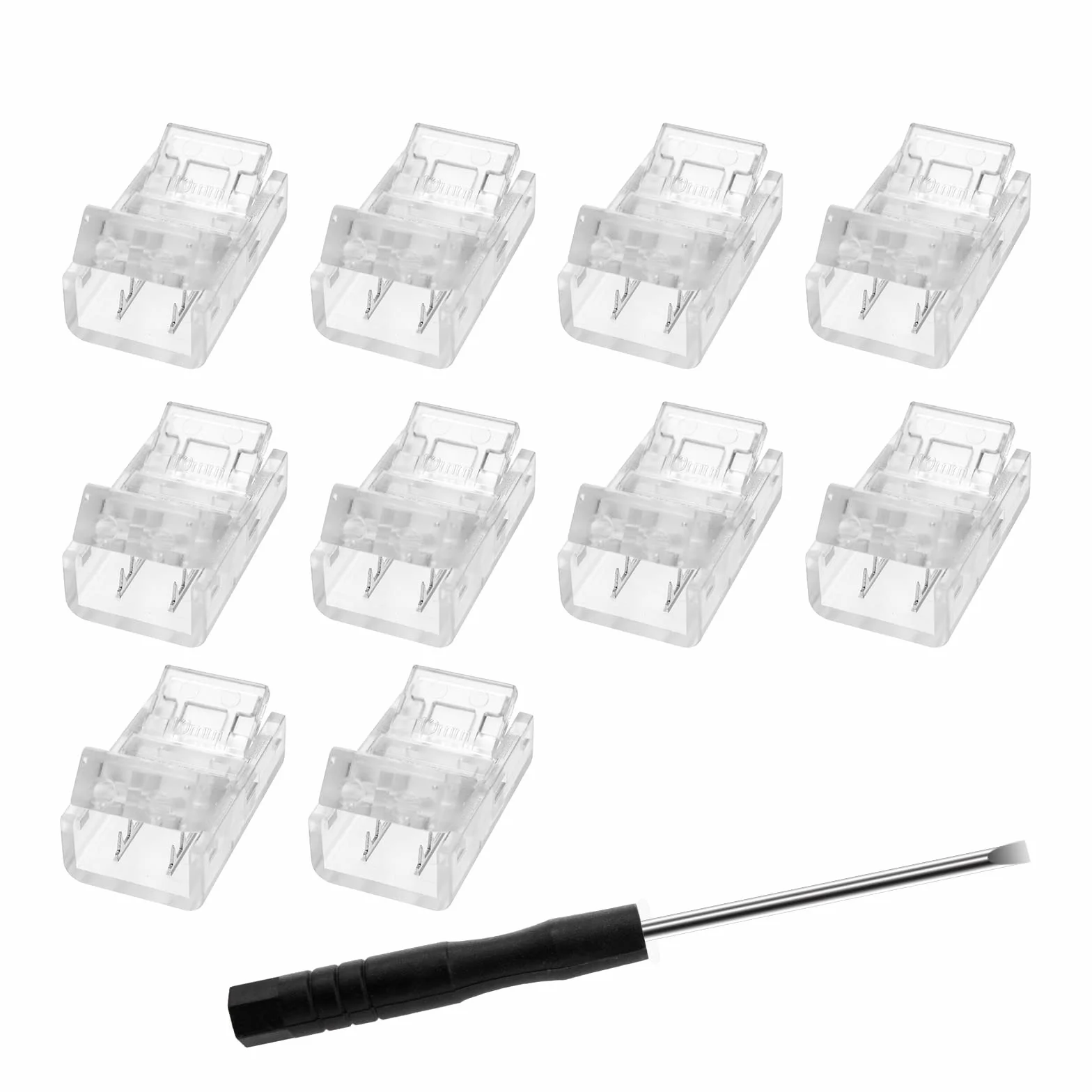 10 szt. 2-pinowych łączników taśmowych LED, szerokość 10 mm, bez przewodów, taśma lutownicza do przewodu, szybki adapter do wodoodpornej lub niewodoodpornej, jednokolorowej taśmy świetlnej LED