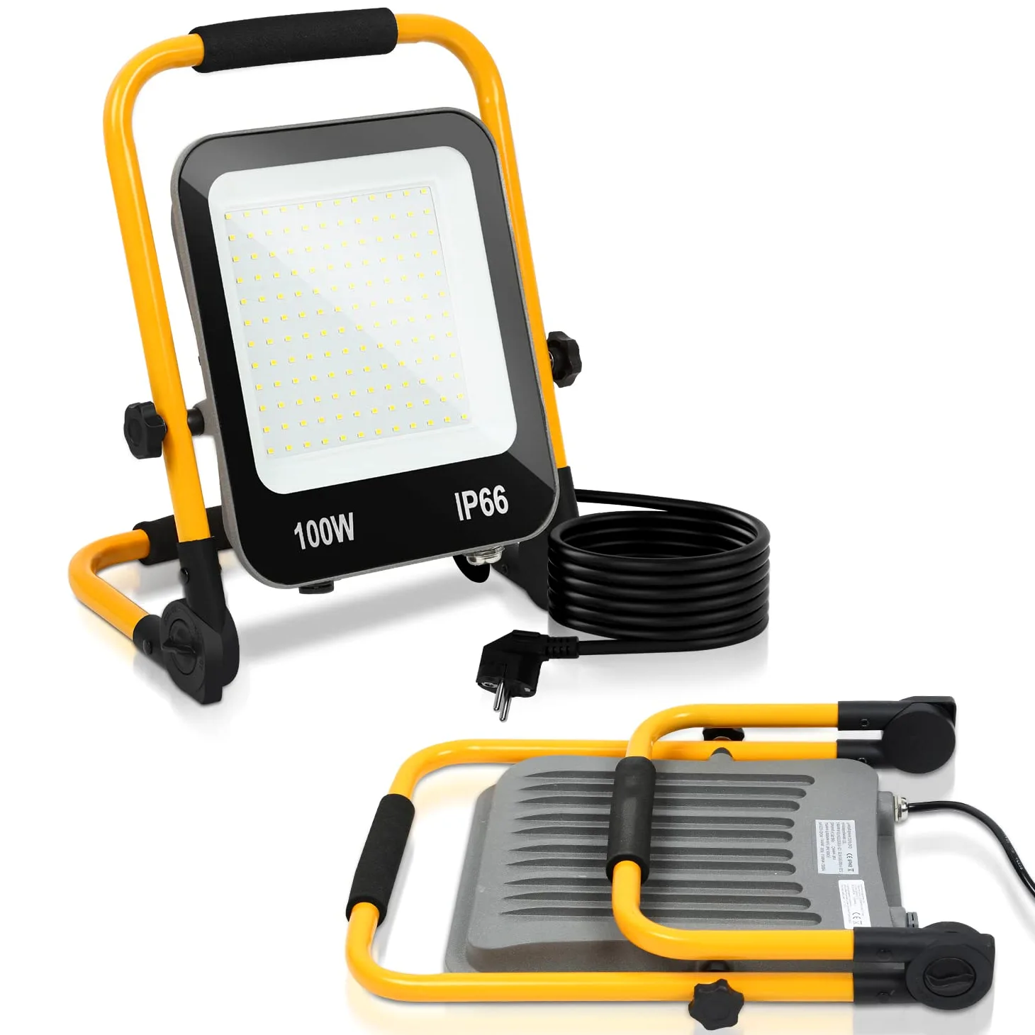 Reflektor budowlany LED, lampa robocza 100 W, 10000 lm, reflektor LED Floodlight z kablem 3 m i wtyczką, wodoszczelność IP66, lampa do użytku wewnątrz i na zewnątrz, na plac budowy, garaż, warsztat, zimna biel