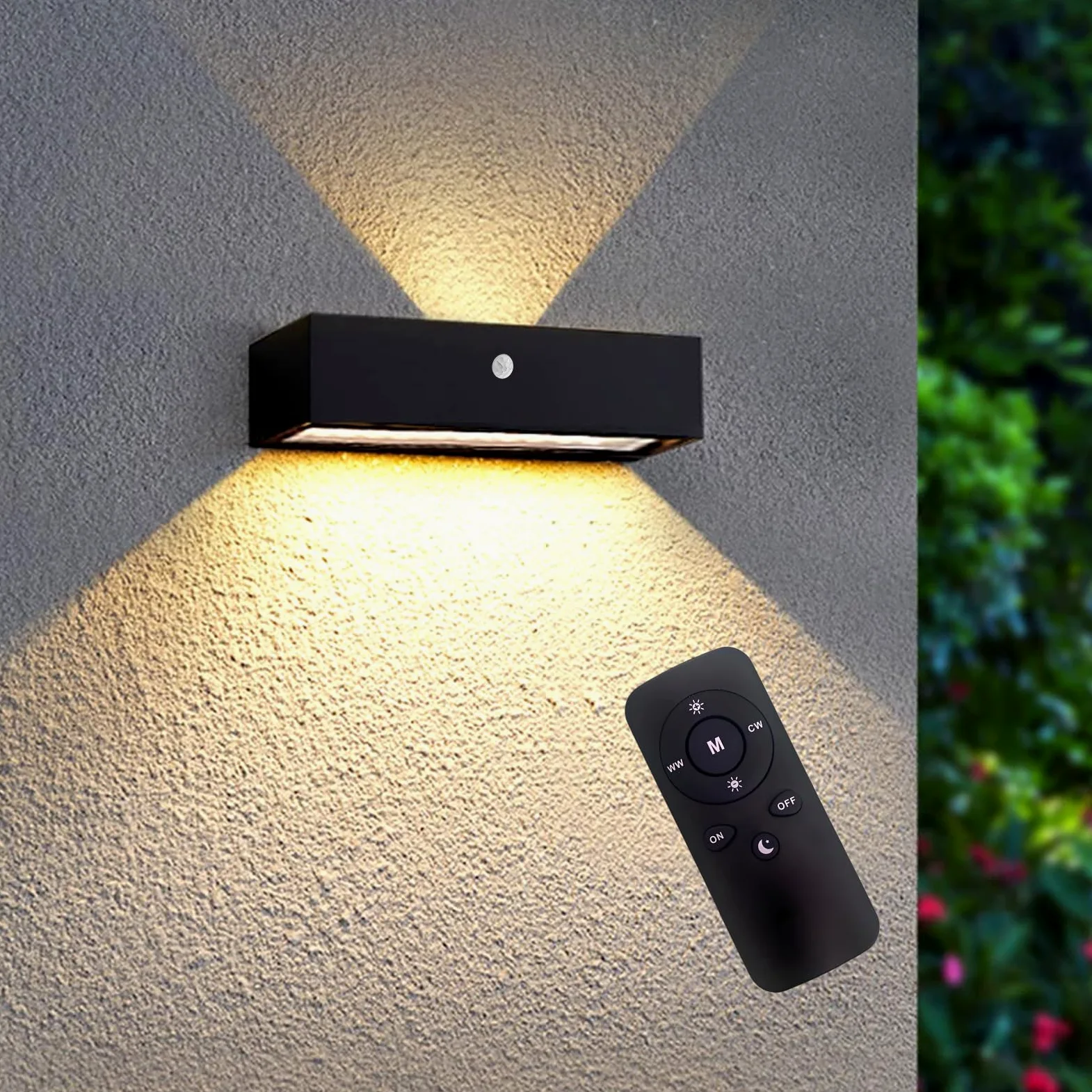 ACMHNC Zewnętrzna lampa solarna, zewnętrzna lampa słoneczna, 18 diod LED w górę i w dół zewnętrzna lampa solarna czujnik zmierzchu, bateria 4400 mAh, aluminium i szkło, ciepła biel