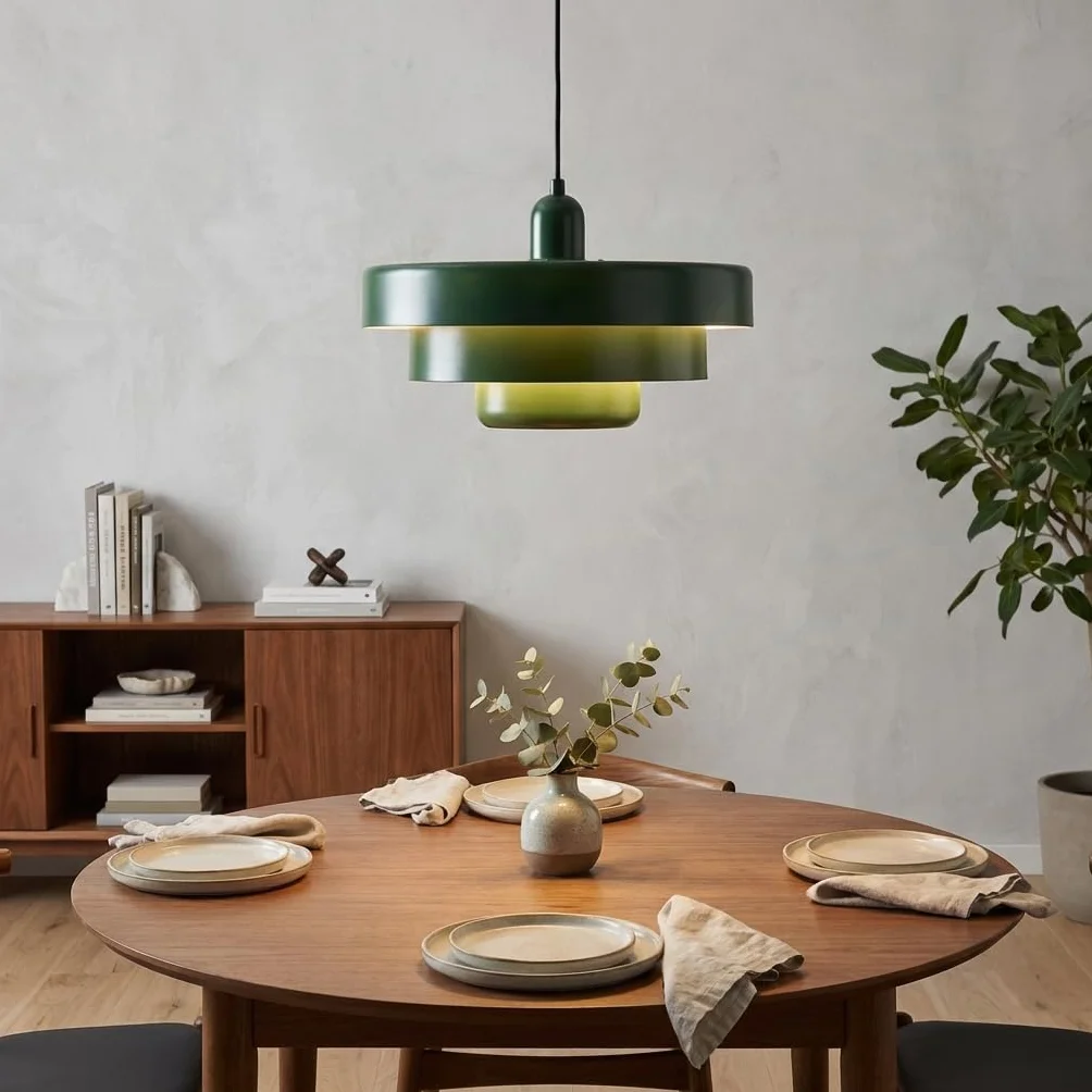 BARCELONA LED Lampa Wisząca MACARRON Zielony 3-Poziomowa, Metal Żelazo, Styl Bauhaus Minimalistyczny, Pośrednie Oświetlenie Bez Oślepiania, Klasyczna Vintage Nowoczesna Luksusowa E27