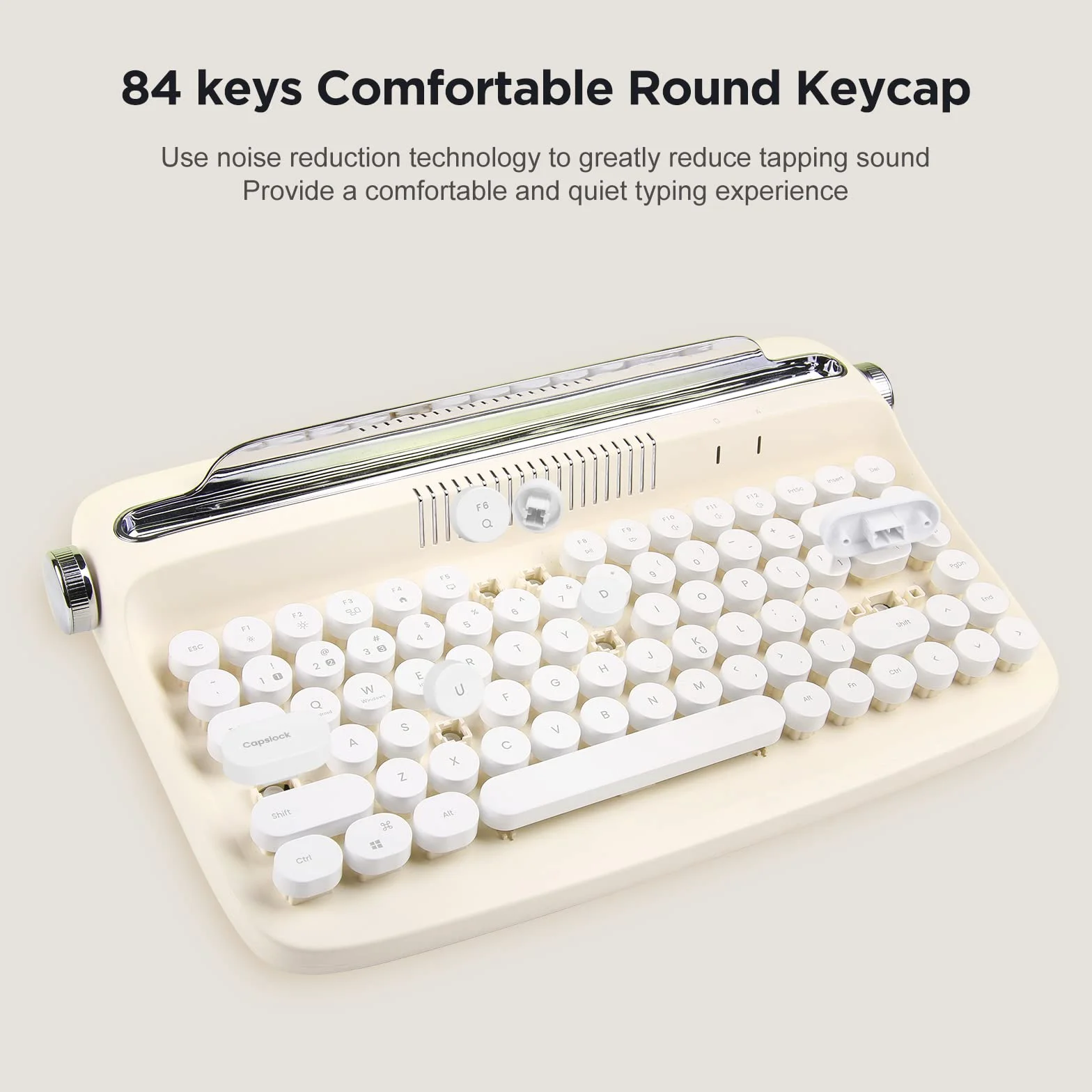 YUNZII ACTTO B303 bezprzewodowa klawiatura do pisania w stylu retro, klawiatura Bluetooth ze zintegrowanym stojakiem do wielu urządzeń, układ brytyjski (masło kości słoniowej)