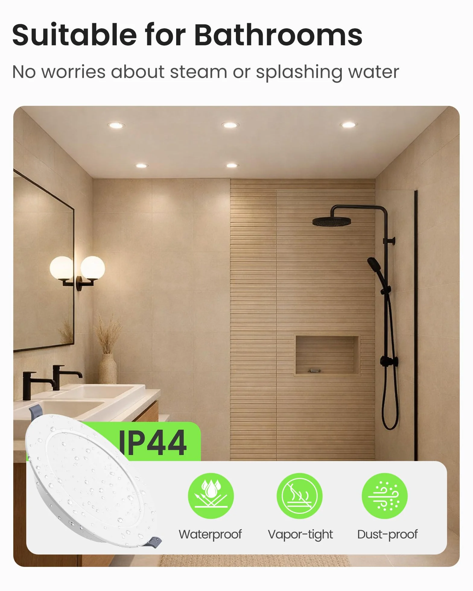 ALUSSO Punkt Sufitowy 230V, 15W 1350lm Punkt łazienkowy IP44, Zmienny Kolor (zimna biel 6500K/ciepła biel 3000K/neutralna biel 4000K), Ultracienkie 25,5mm, Otwór Montażowy 145mm, Opakowanie 6sztuk