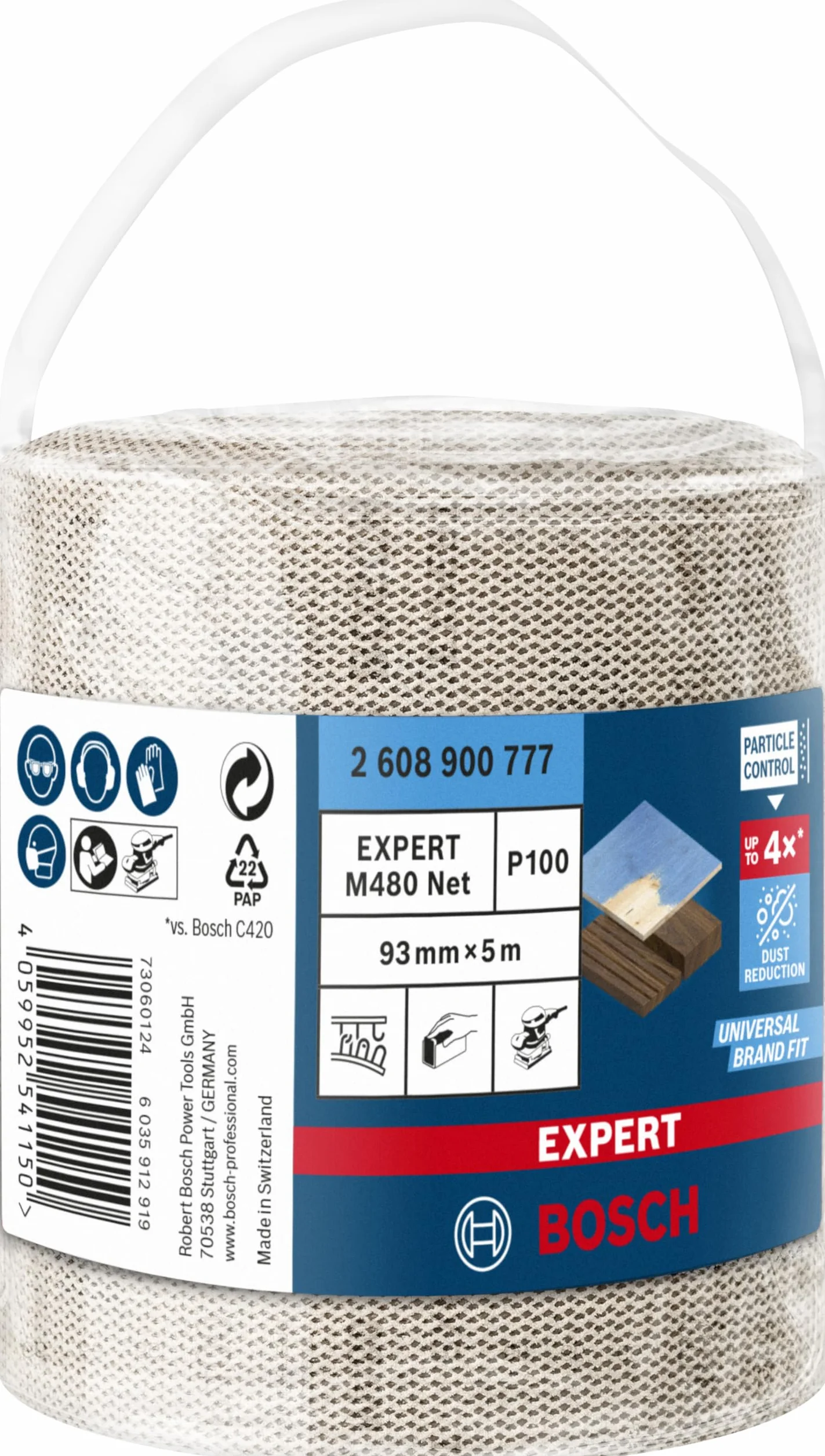 Bosch 1x Rolki siatki do szlifowania EXPERT M480 (do Farba na drewnie, Twarde drewno, 93 mm x 5 m, Ziarnistość 100, Professional Akcesoria Szlifowanie ręczne)