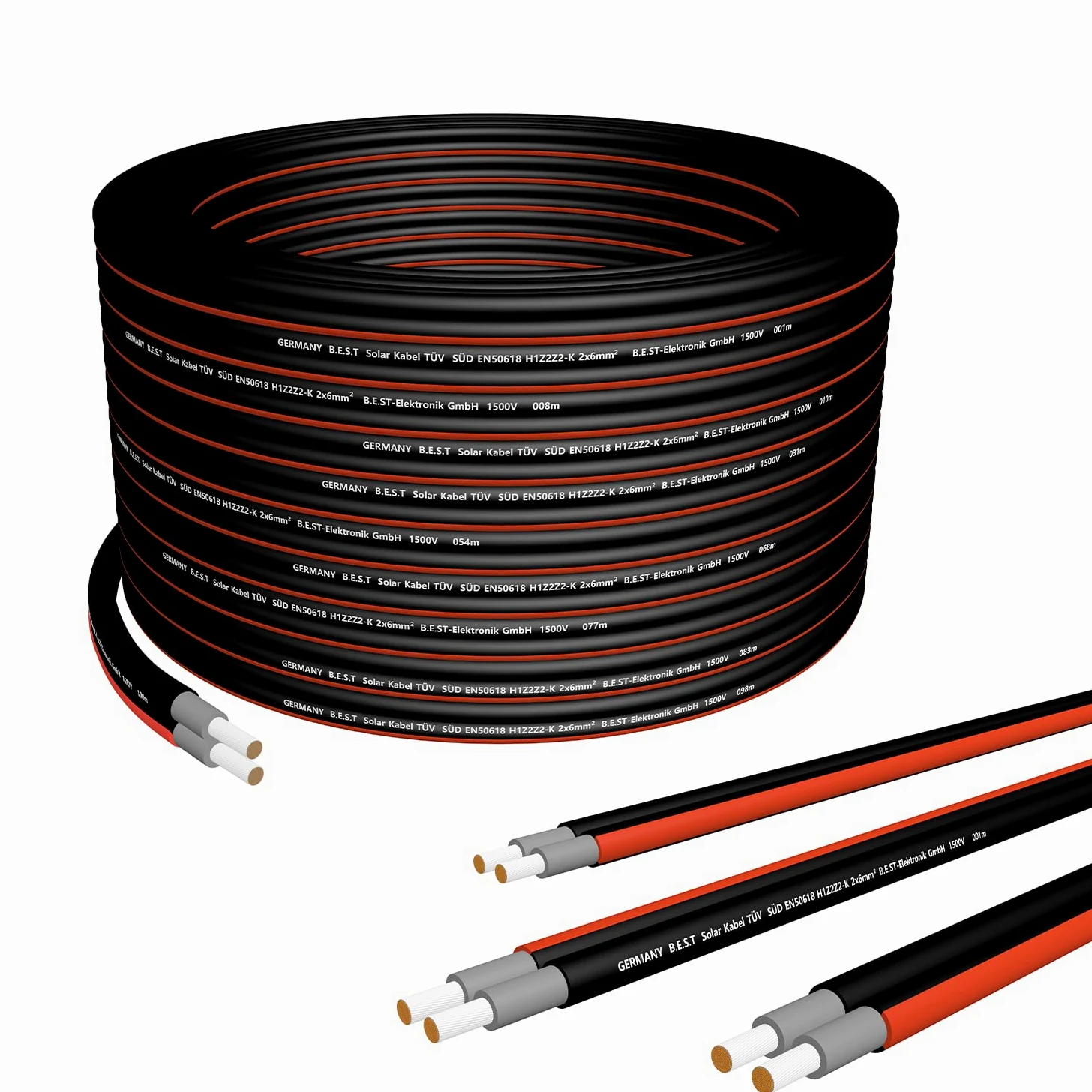 Germany B.e.s.t Kabel solarny Duplex 6 mm2 kabel PV 6 mm2, kabel solarny z miedzi, fotowoltaiczny 50 m, czarny i czerwony