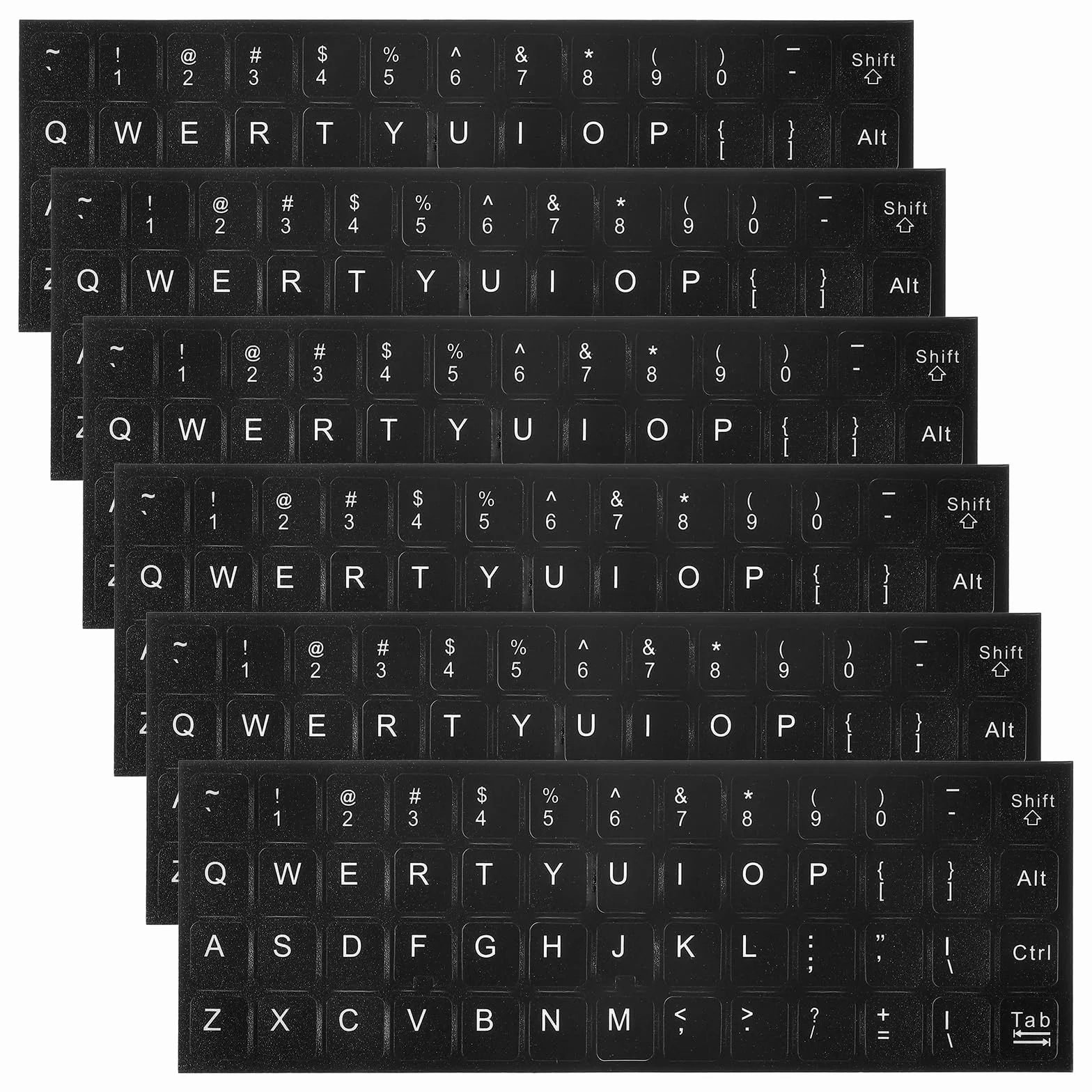 Ouligay 6 sztuk naklejek na klawiaturę w języku angielskim, naklejki na klawiaturę, laptop, uniwersalne naklejki zastępcze, naklejki na laptopa i biurko, PCW, matowa czerń z białymi literami
