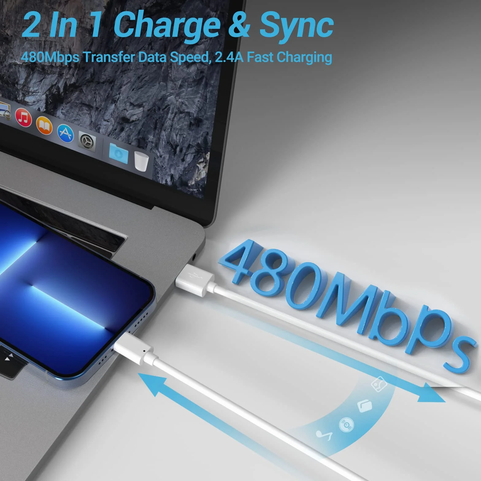 Quntis Zestaw 3 kabli do ładowania iPhone’a, długość 2 m, certyfikowany kabel MFi USB z podświetleniem do ładowania, kompatybilny z iPhonem 11, 12, 13, Pro Max, XR, X, XS, 8 Plus, 8 i iPadem Pro