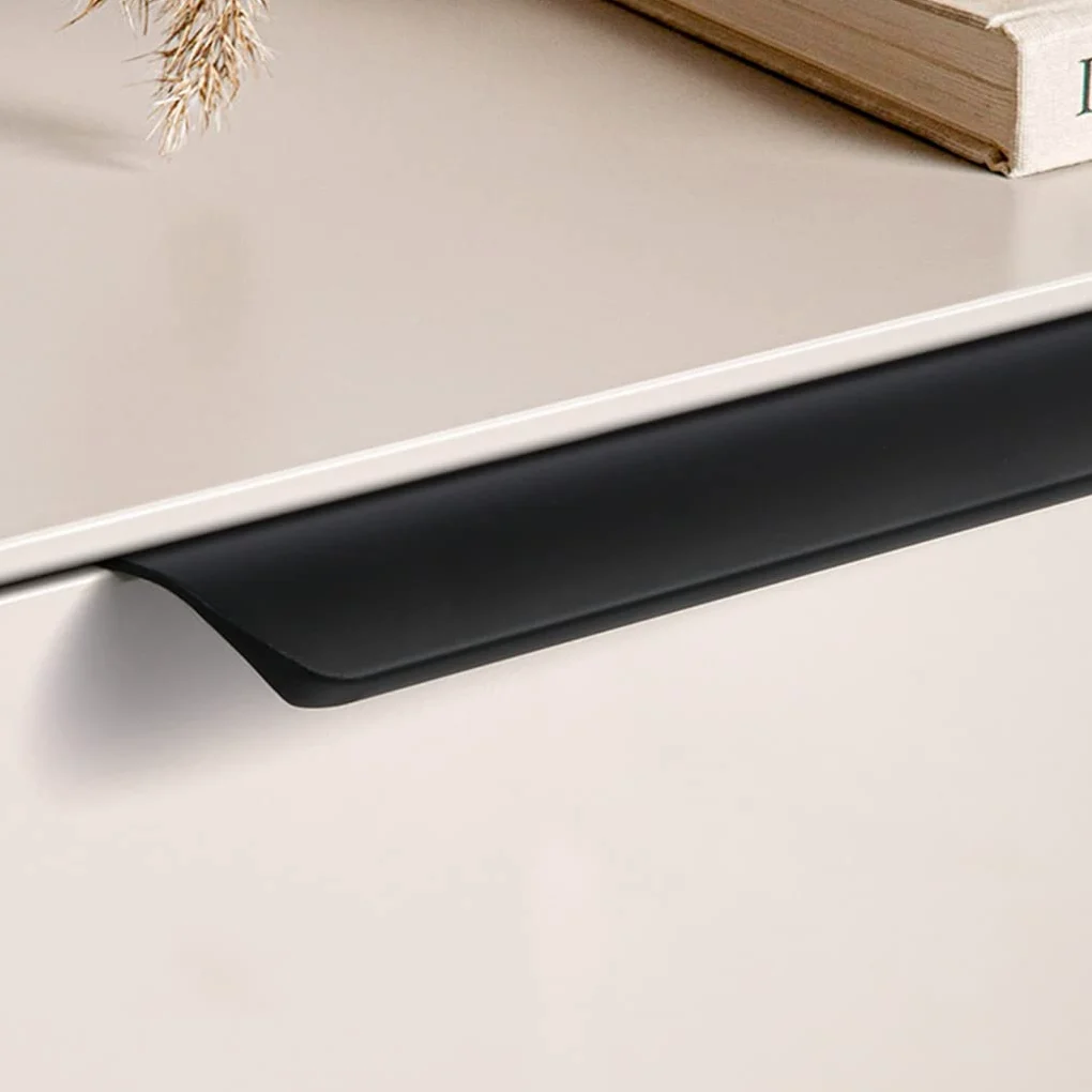 Uchwyty do szafek, Uchwyty niewidoczne ze stopu aluminium Uchwyty do szuflad szafek Gałki kuchenne do szafek Czarne 2 sztuki(Hole distance 352mm)