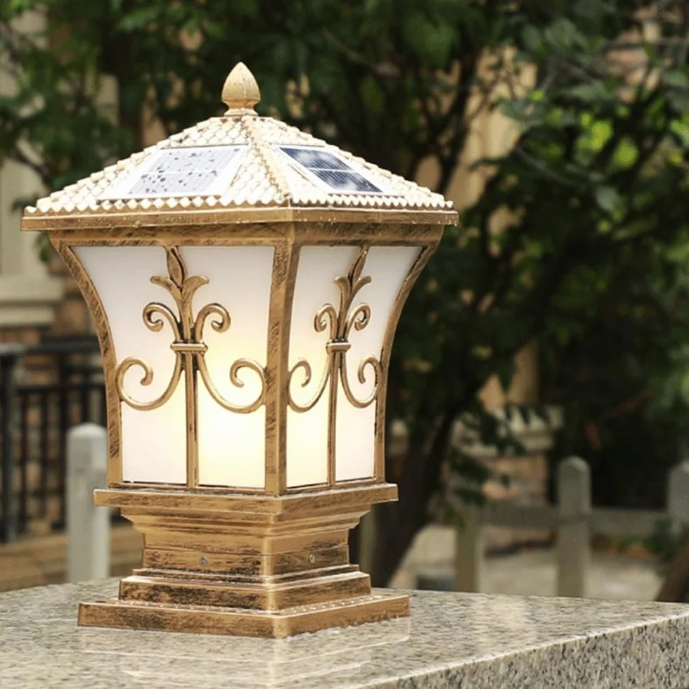 Solarna latarnia zewnętrzna, przemysłowe oświetlenie kolumnowe, odporna na deszcz lampa słupkowa do ogrodu, na dziedziniec, patio, werandę
