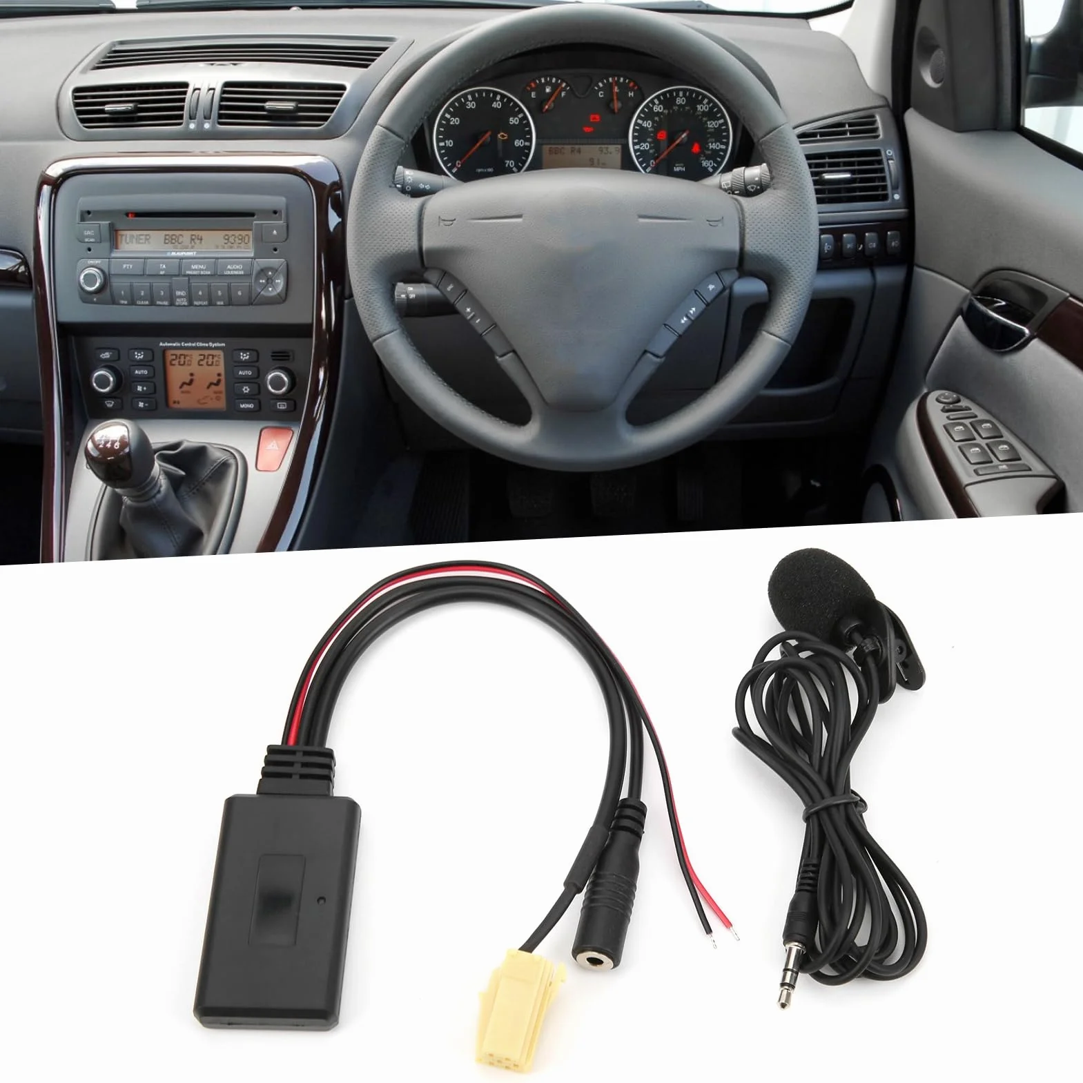 Kabel Bluetooth AUX, Adapter Kabla Bluetooth 5.0 AUX z Zestawem Głośnomówiącym Mikrofonu Zamiennik dla Fiat 500/Grande Punto/Qubo/Fiorino