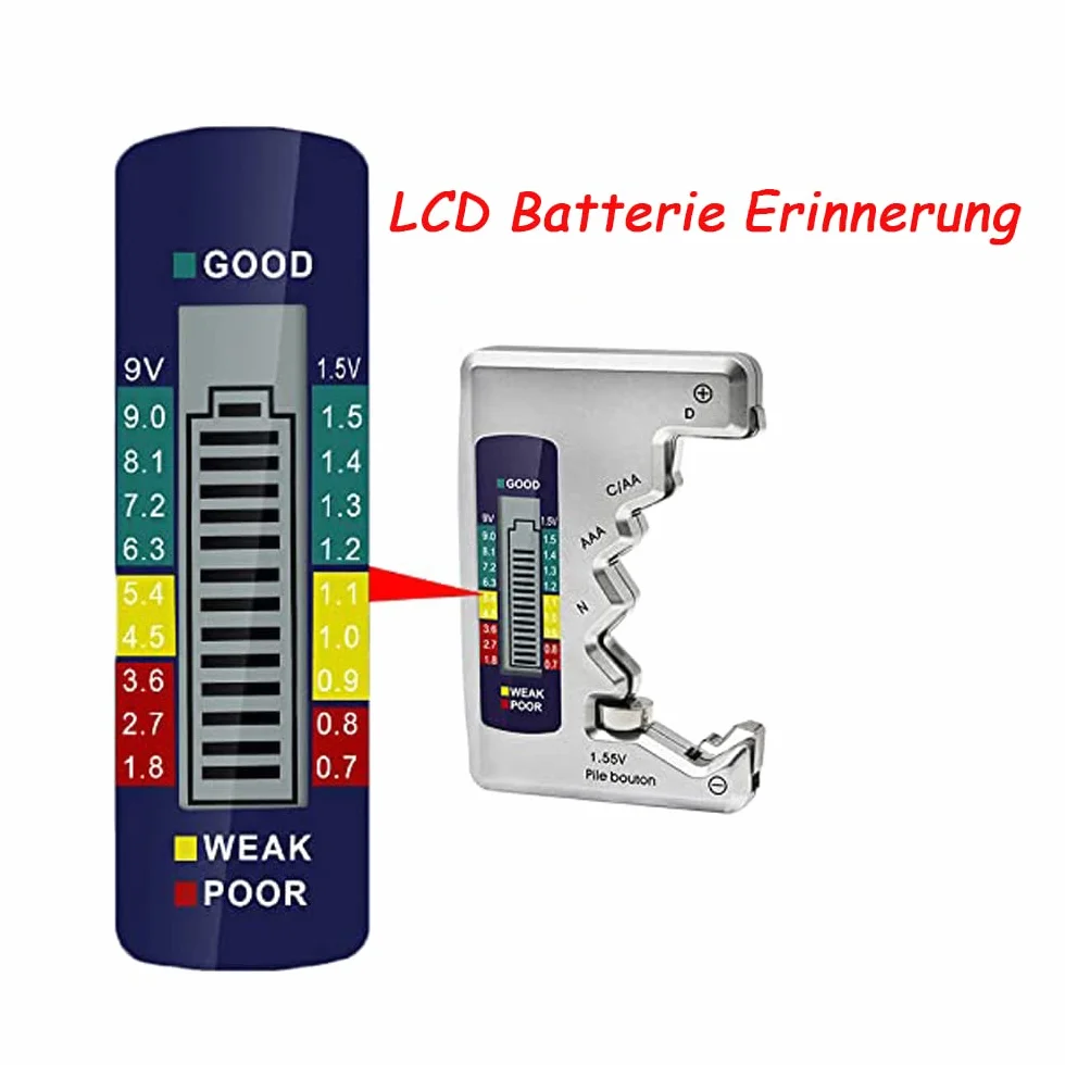 Mesee Cyfrowy tester baterii LCD uniwersalny do AA AAA C D N 9V