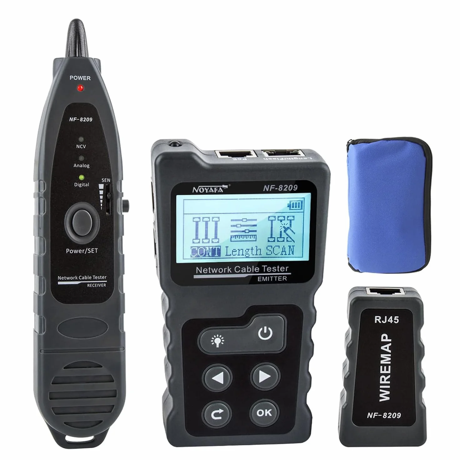 NOYAFA NF-8209 rozszerzony tester kabli z PoE wielofunkcyjny tracker przewodów sieciowych tester do lokalizacji LAN CAT5 CAT6