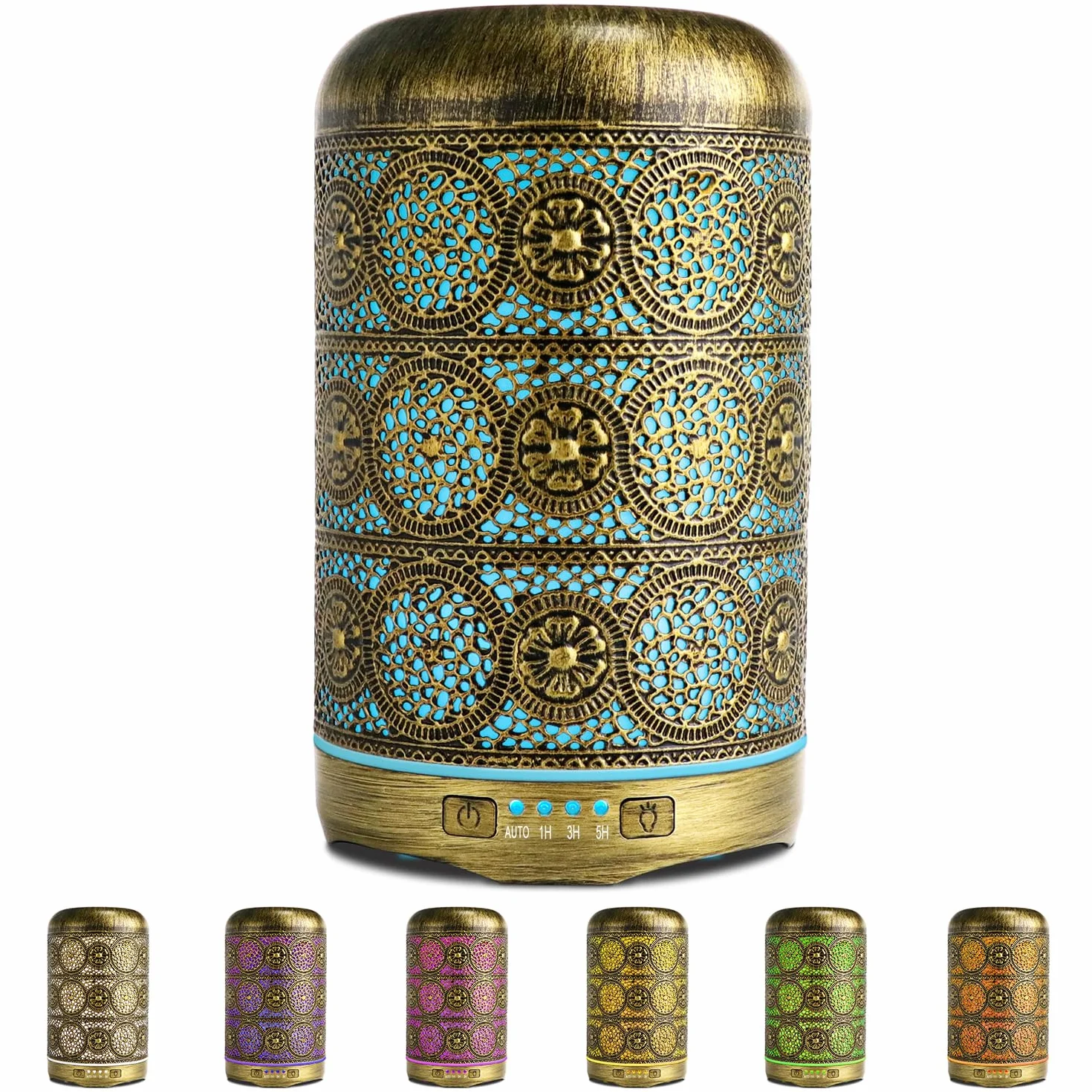 SALKING Dyfuzor zapachowy, 260 ml, metalowy, do aromaterapii, do olejków eterycznych, nawilżacz powietrza, elektryczna lampa zapachowa, 7 kolorów światła, w stylu vintage, do domu, biura lub jogi, wielokrotnego użytku