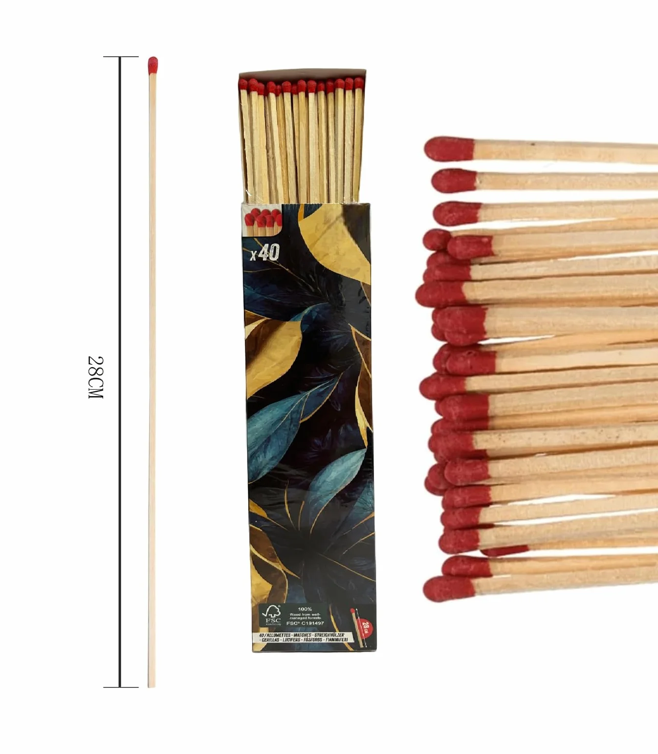 Długie zapałki XXL długie zapałki 28 cm pudełko 40 zapałek do kominka do grilla drewniane mecze duży rozmiar 28 cm zapałki drewniane mecze grill kominek