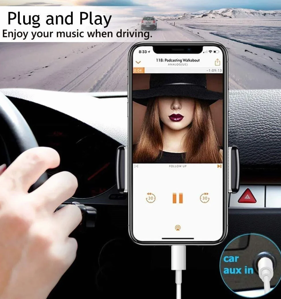 Kabel Aux do iPhone'a w samochodzie,kabel Aux 3,5mm o długości 1,2m do gniazda Lightning do samochodowego zestawu stereo/słuchawek/głośników,kompatybilny z iPad/iPhone14/13/12/11/Pro Max/X/XR/XS/8Plus
