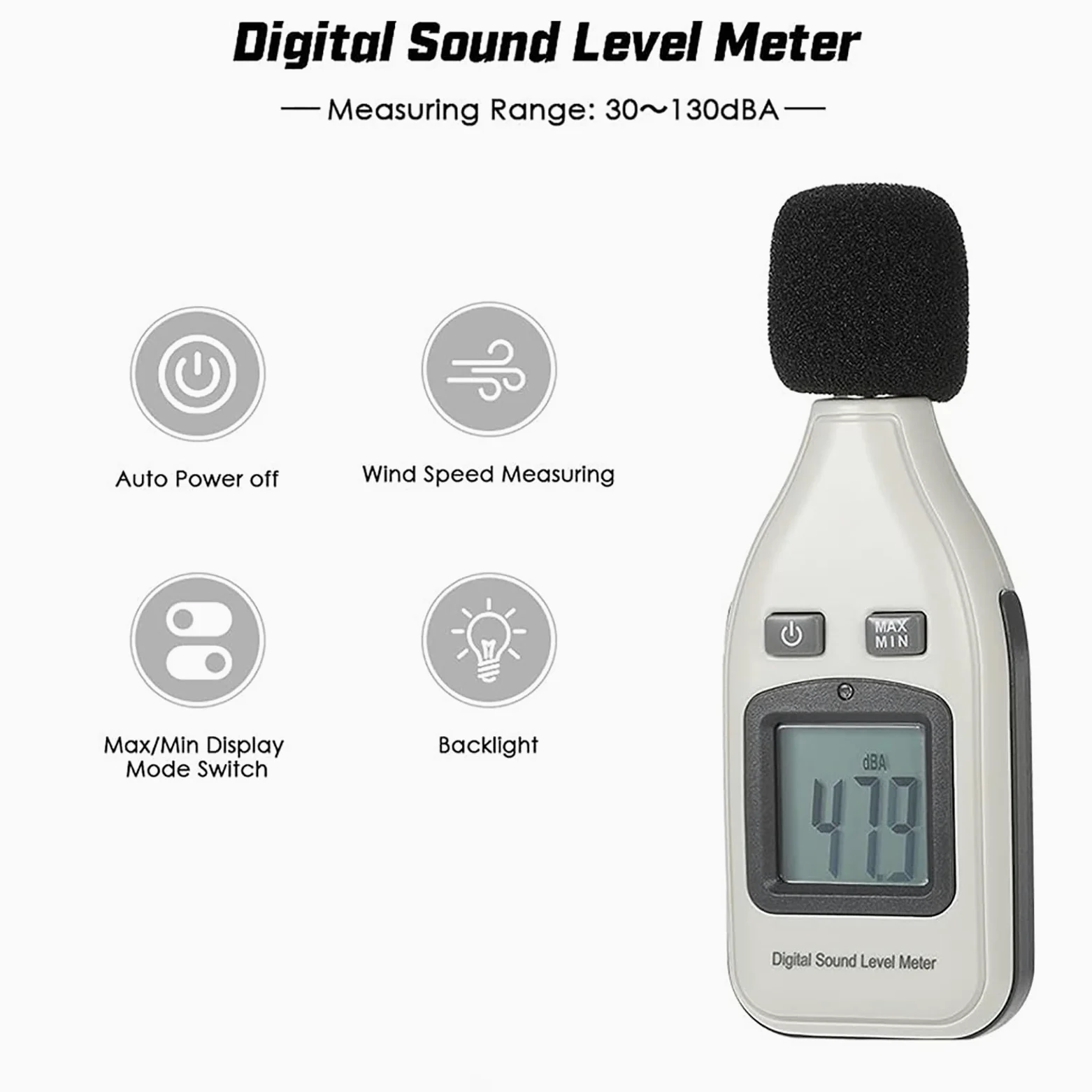 Cyfrowy Miernik Poziomu Dźwięku, Ręczne Narzędzie Pomiarowe Z Wyświetlaczem LCD, Zakres Pomiarowy Od 30 DB Do 130 DB, Funkcja Automatycznego Wyłączania Do Stosowania W Szkołach Warsztatowych