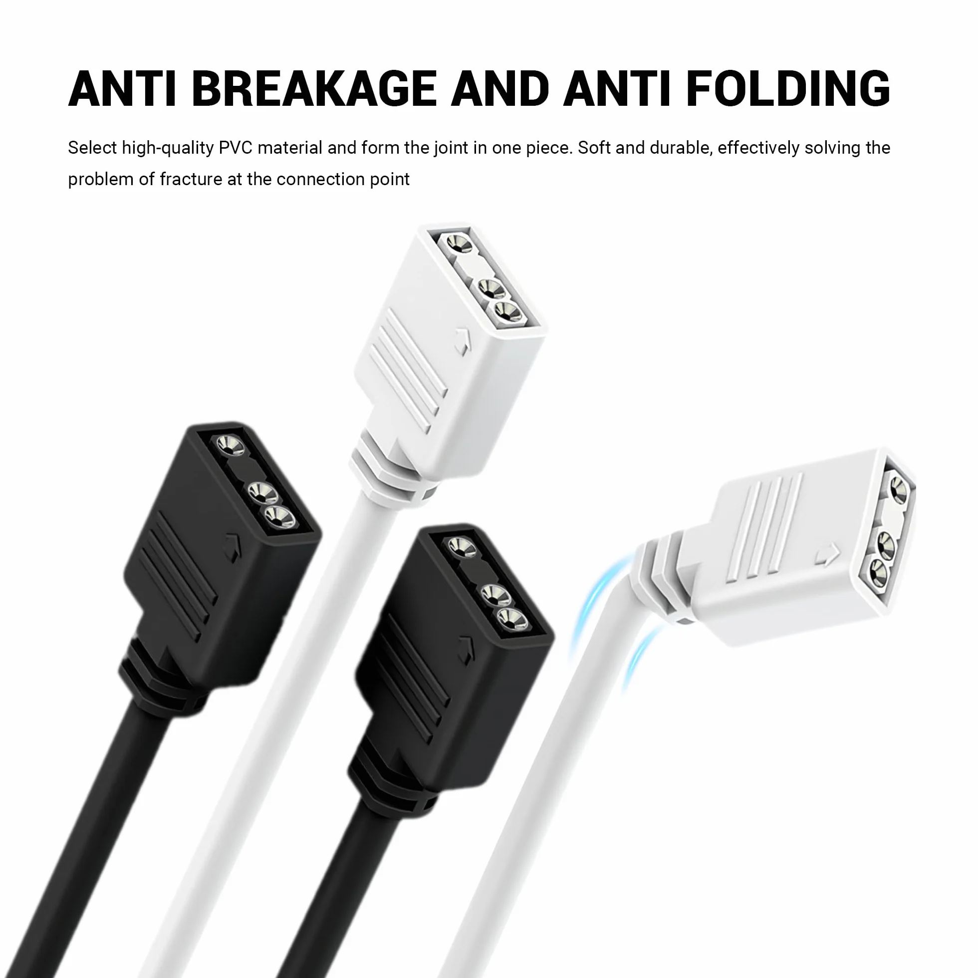 ARGB Przedłużacz 5 V, 3-biegunowy, adresowalny kabel rozdzielający ARGB, gniazdo na gniazdo, rozdzielacz LED, kabel synchroniczny do chłodnicy CPU i serii LED (30 cm, 2 szt., 1 na 1, biały)