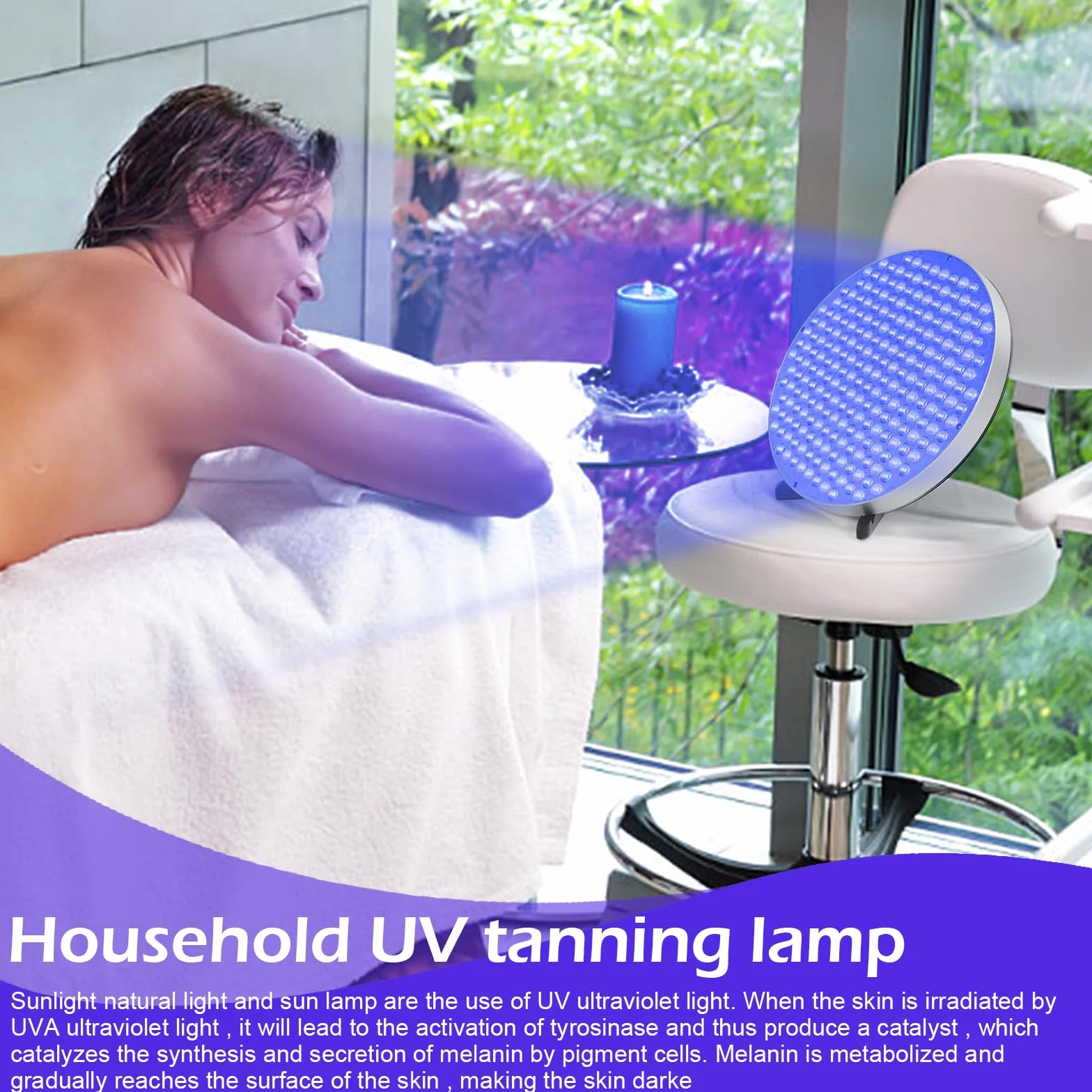 Solarium do domu, 460 NM, lampa do opalania, 50 W, pełne niebieskie światło, do użytku domowego, do opalania twarzy i ciała, solarium ze stojakiem na stół