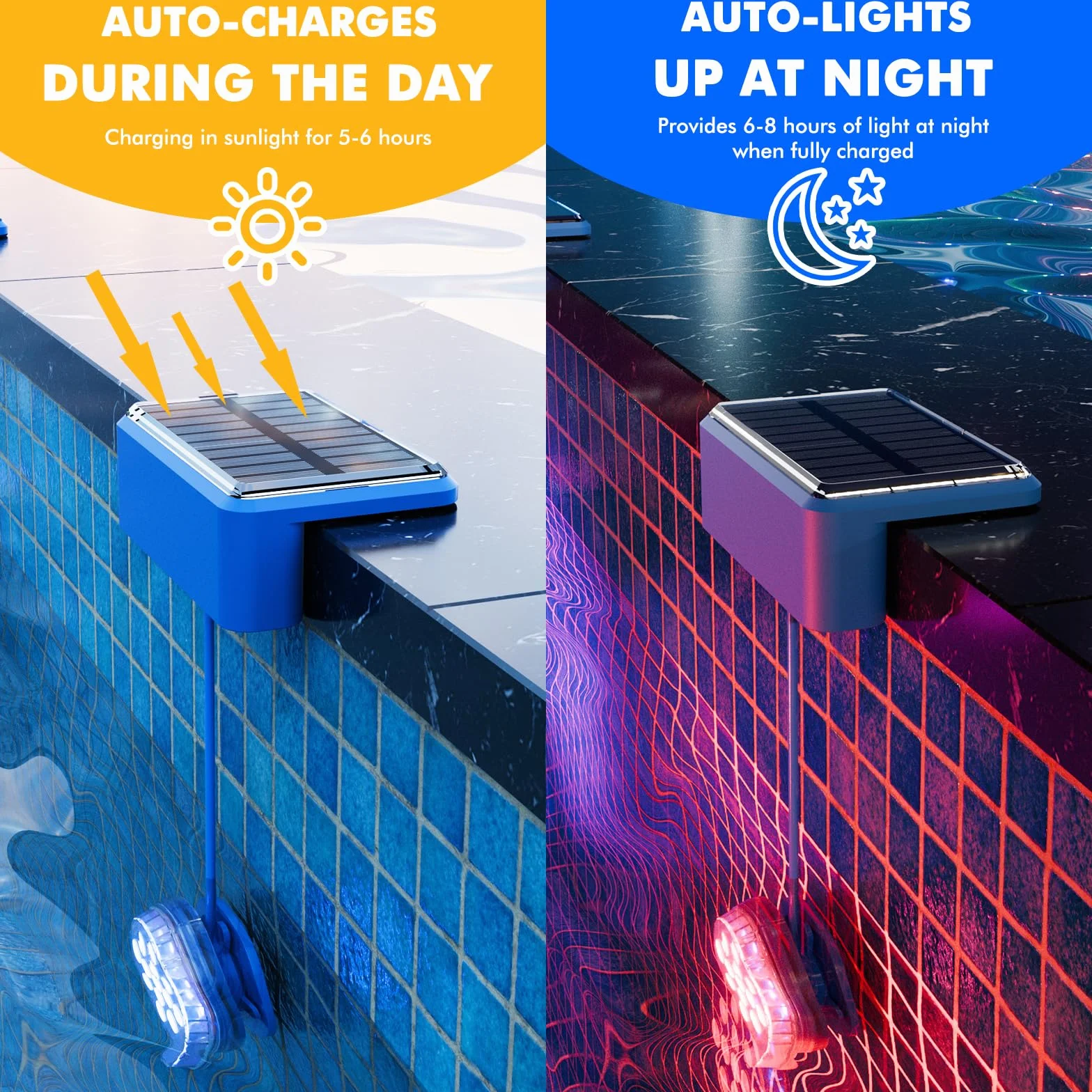Quntis Solar Pool Light Set of 2, Solar Pool LED z pilotem zdalnego sterowania, wodoodporna lampa basenowa IP68 [Wielokolorowa i ciepła biel] do basenu, SPA, akwarium, ogrodu, fontanny, imprezy