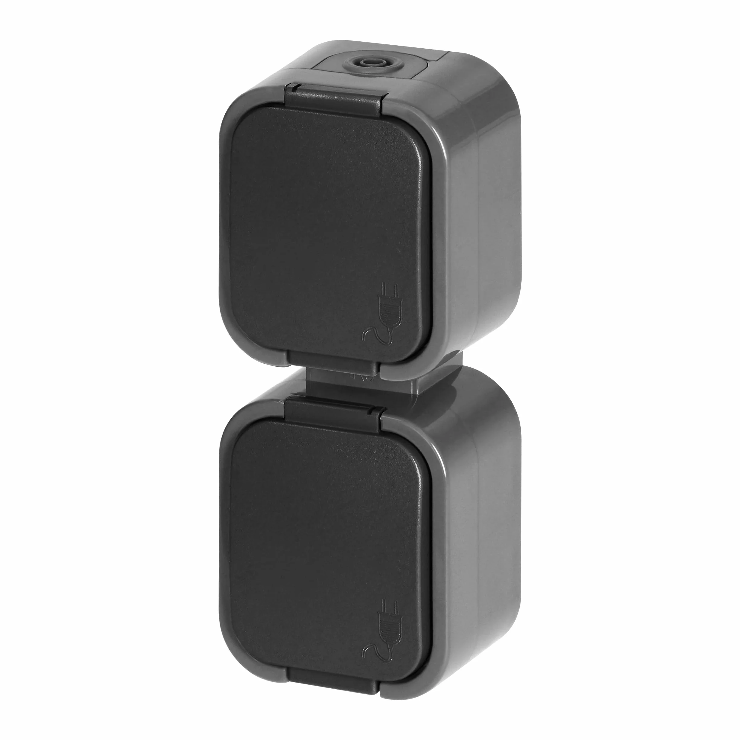 Gniazdo Podwójne Natynkowe 2x2P+Z Bryzgoszczelne z Klapką Pionowe IP54 Garaż Warszat Piwnica (szaro-czarny)