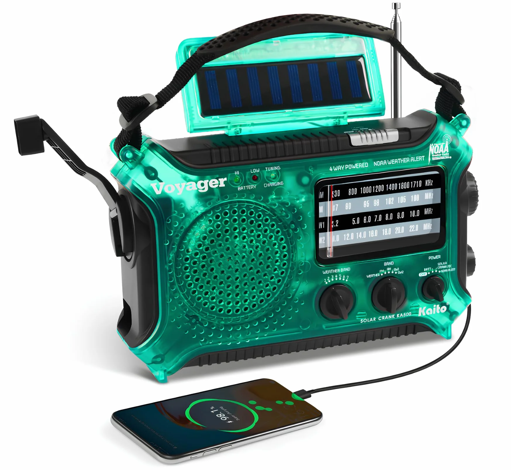Kaito KA500GRN 5-drożne radio alarmowe pogodowe AM/FM/SW