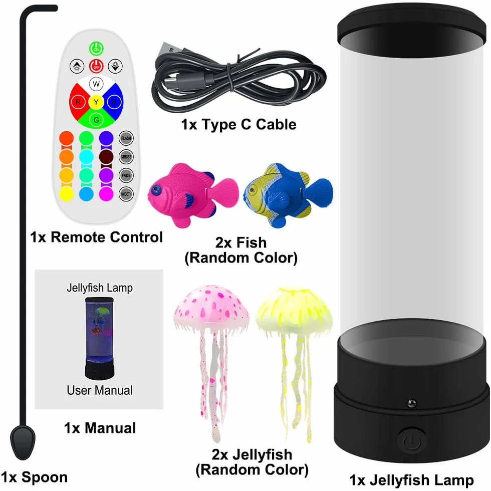 Meduza lampa lawa LED, cichy nastrój na biurko, meduza, oświetlenie akwarium, 16 zmieniających się kolorów, pilot zdalnego sterowania, elektryczna lampa meduzy do dekoracji domu i prezenty