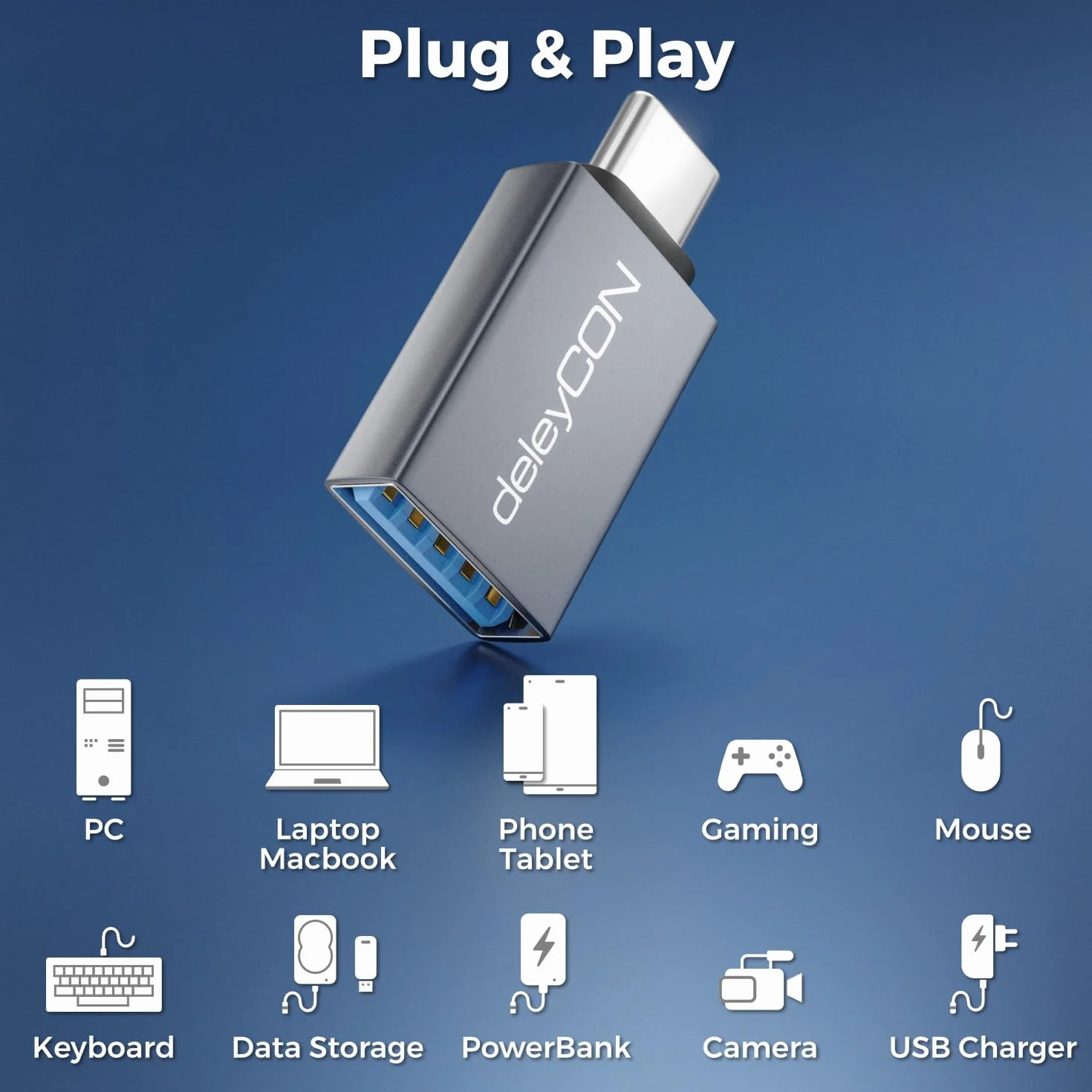 deleyCON USB-C na USB 10 Gbps OTG 2 Szt. Wtyk Typ-C do Gniazda USB-A do iPhone 17/16/15 Air Pro Max Galaxy S25 S24 S23
