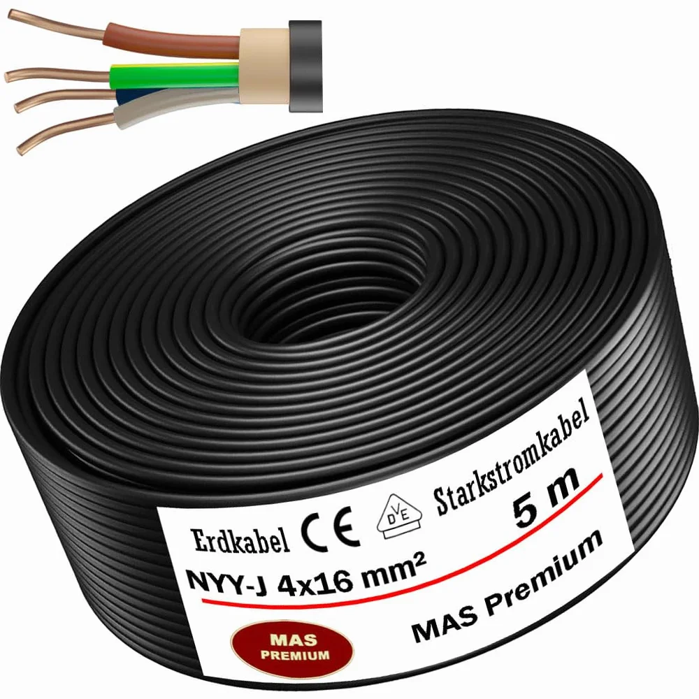 Kabel ziemny, od 5 do 25 m, kabel zasilający NYY-J 4 x 16 mm², kabel elektryczny OFC Ring do układania na wolnym powietrzu, w ziemi (5 m)