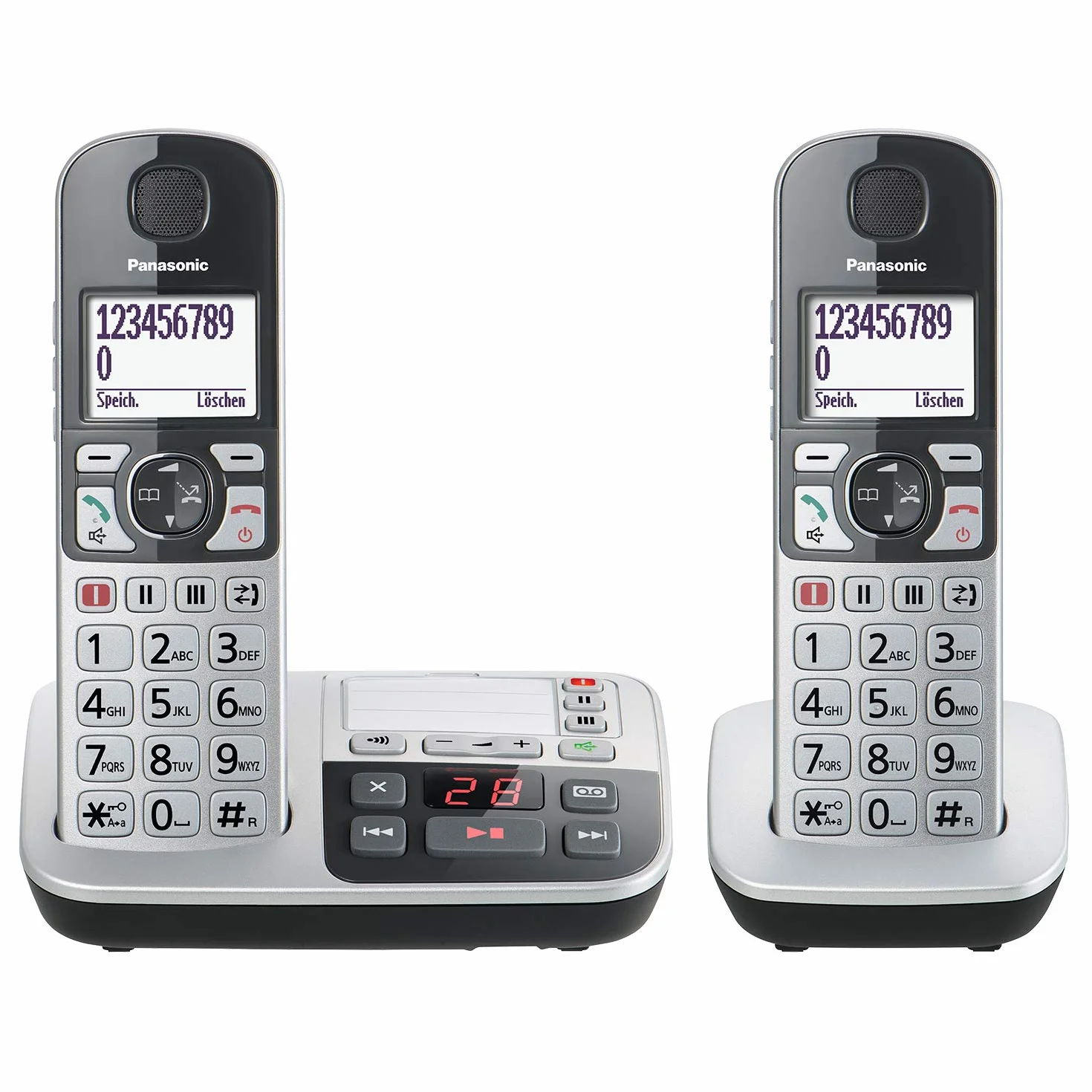 Panasonic KX-TGE522GS DECT telefon dla seniorów z połączeniem alarmowym, duże przyciski, automatyczna sekretarka, bezprzewodowy DUO, srebrno-czarny, 1.5 h rozmowa, 4.6 cm wyświetlacz