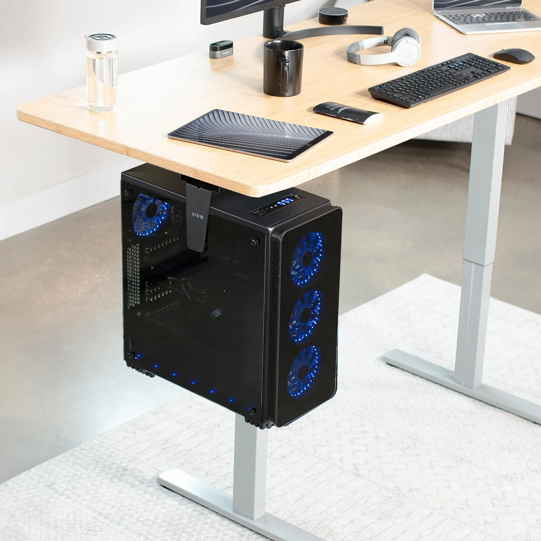 VIVO MOUNT-PC01 Regulowany uchwyt do komputera pod biurkiem i ścianą, obrotowy, czarny