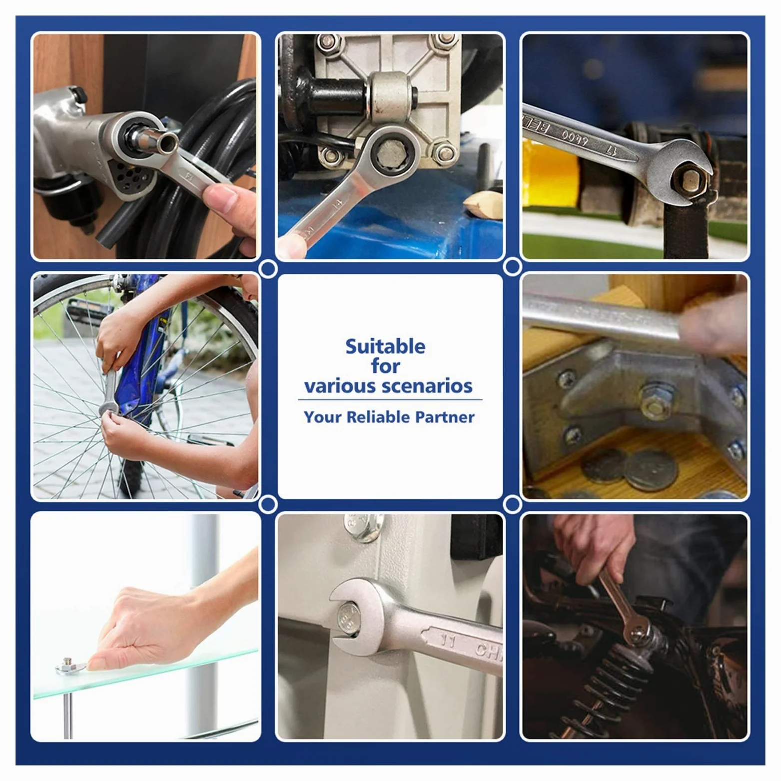 Klucz z grzechotką YUEKOPOU, Zestaw 9 kluczy do narzędzi domowych Zestaw kluczy z grzechotką o wysokim momencie obrotowym do narzędzi ręcznych mechanicznych z przenośnym plastikowym stojakiem